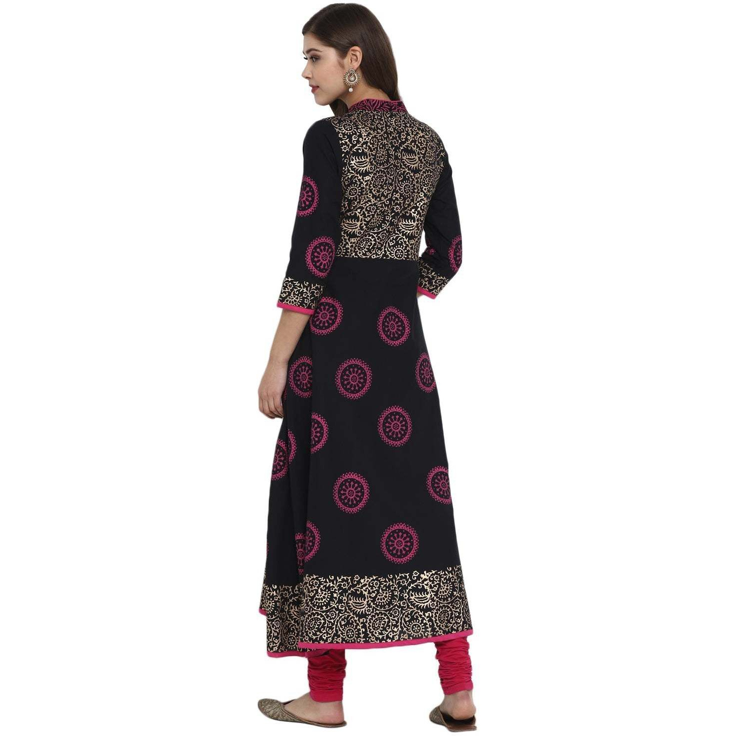 NOZ2TOZ Women Printed Anarkali Kurta (Black)