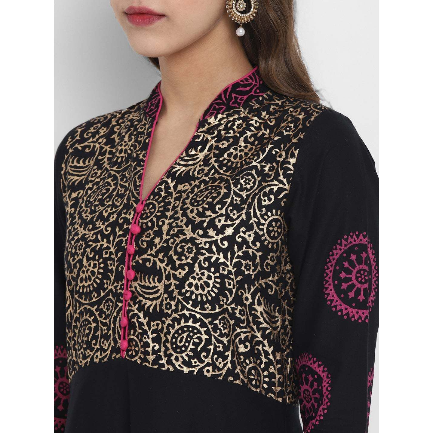 NOZ2TOZ Women Printed Anarkali Kurta (Black) (Size XL, Color Black)