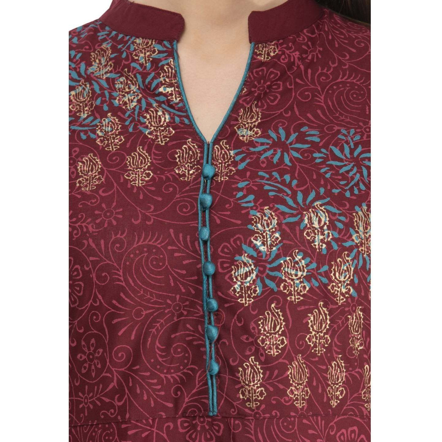 NOZ2TOZ Women Printed Anarkali Kurta (Maroon) (Size M, Color Maroon)