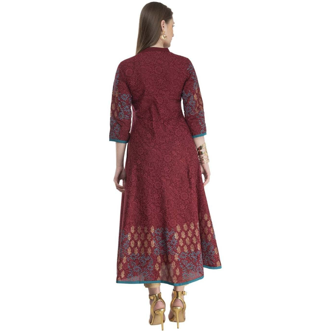 NOZ2TOZ Women Printed Anarkali Kurta (Maroon) (Size XXL, Color Maroon)