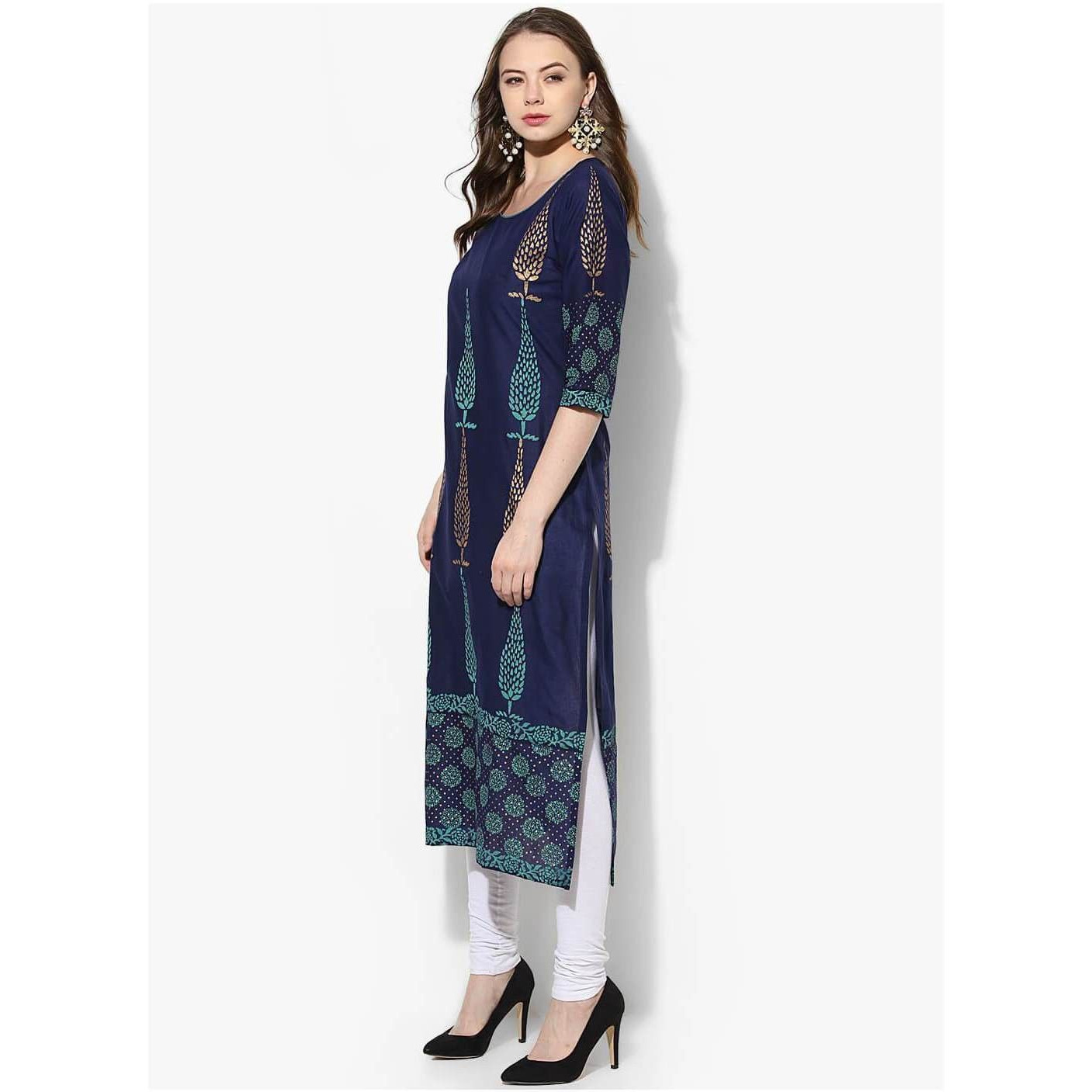 NOZ2TOZ Women Printed Straight Kurta (Blue) (Size XXL, Color Blue)