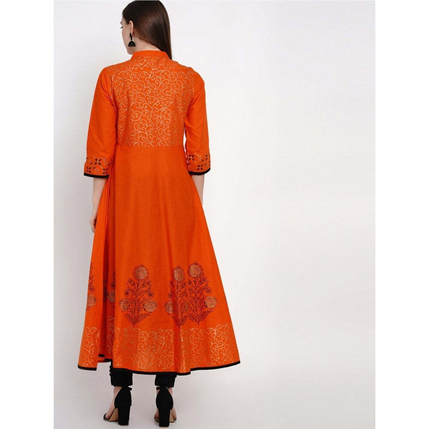 NOZ2TOZ Women Printed Anarkali Kurta (Orange) (Size S, Color Orange)