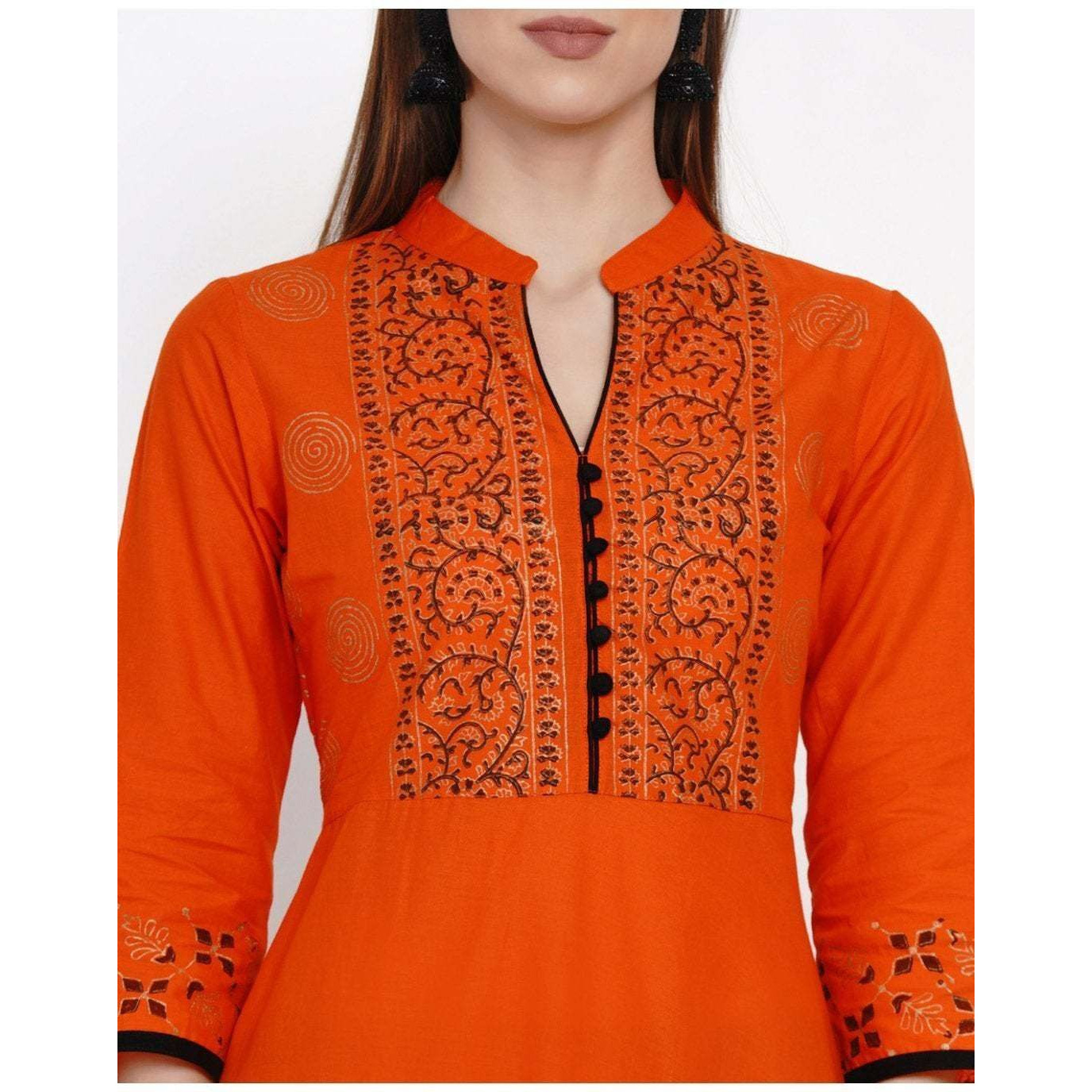NOZ2TOZ Women Printed Anarkali Kurta (Orange) (Size L, Color Orange)