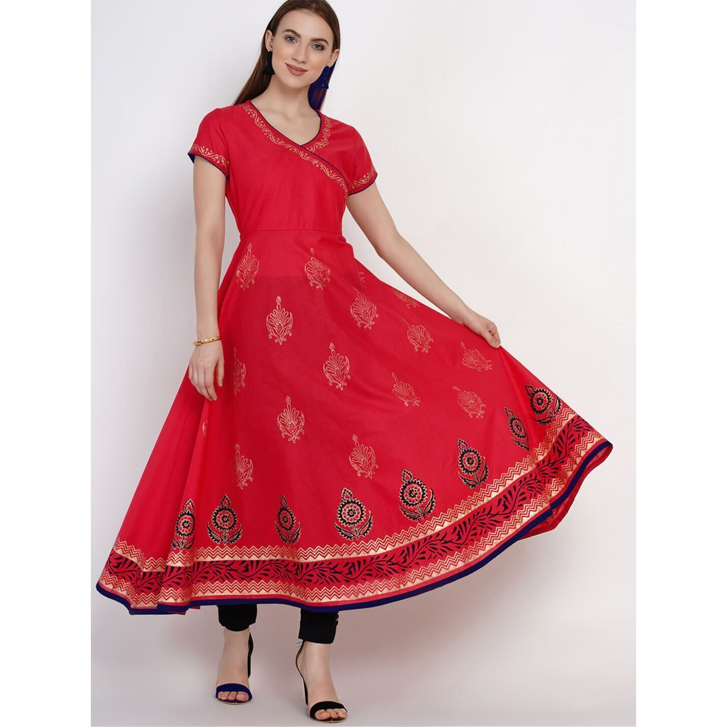 NOZ2TOZ Women Printed Anarkali Kurta (Red) (Size L, Color Red)