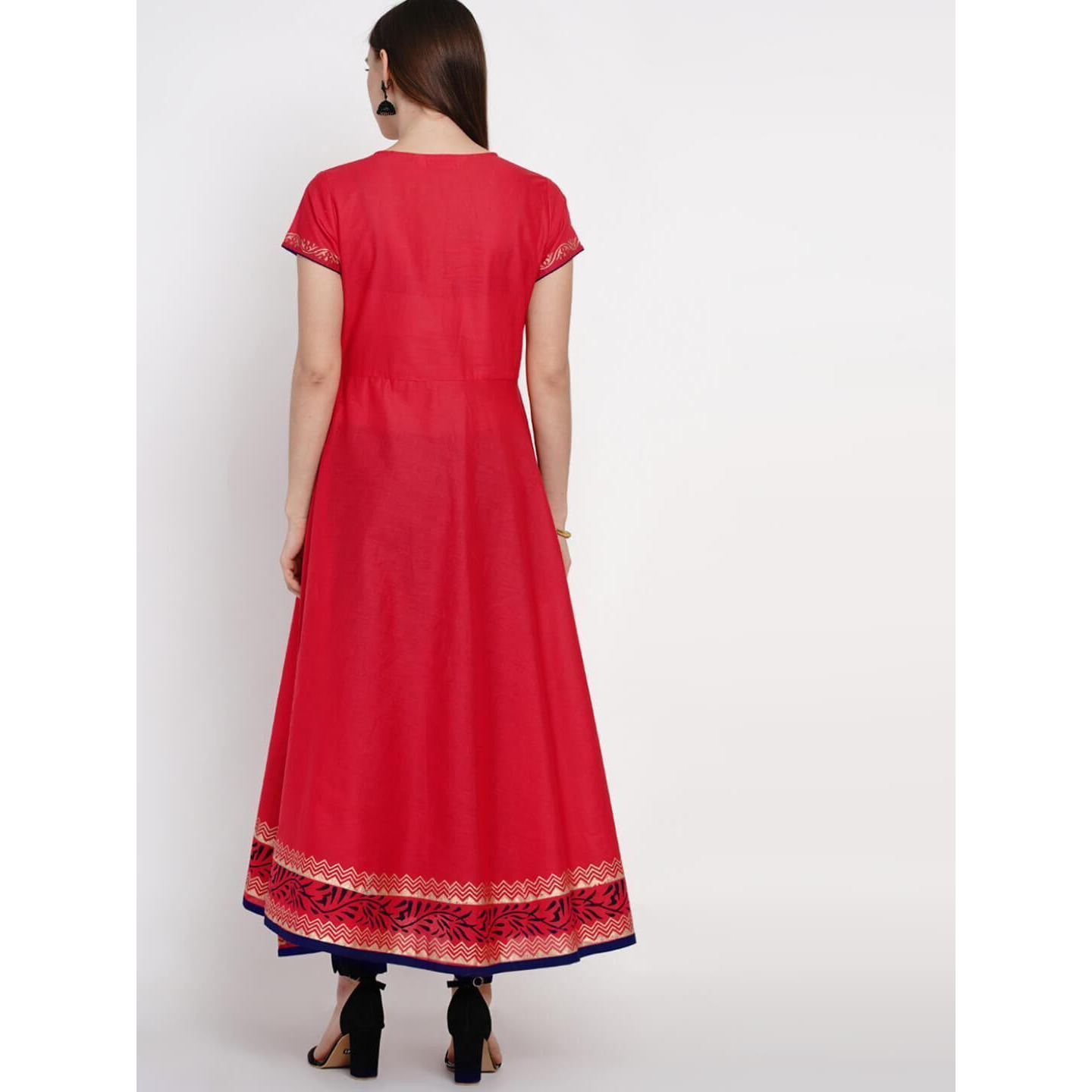 NOZ2TOZ Women Printed Anarkali Kurta (Red) (Size L, Color Red)