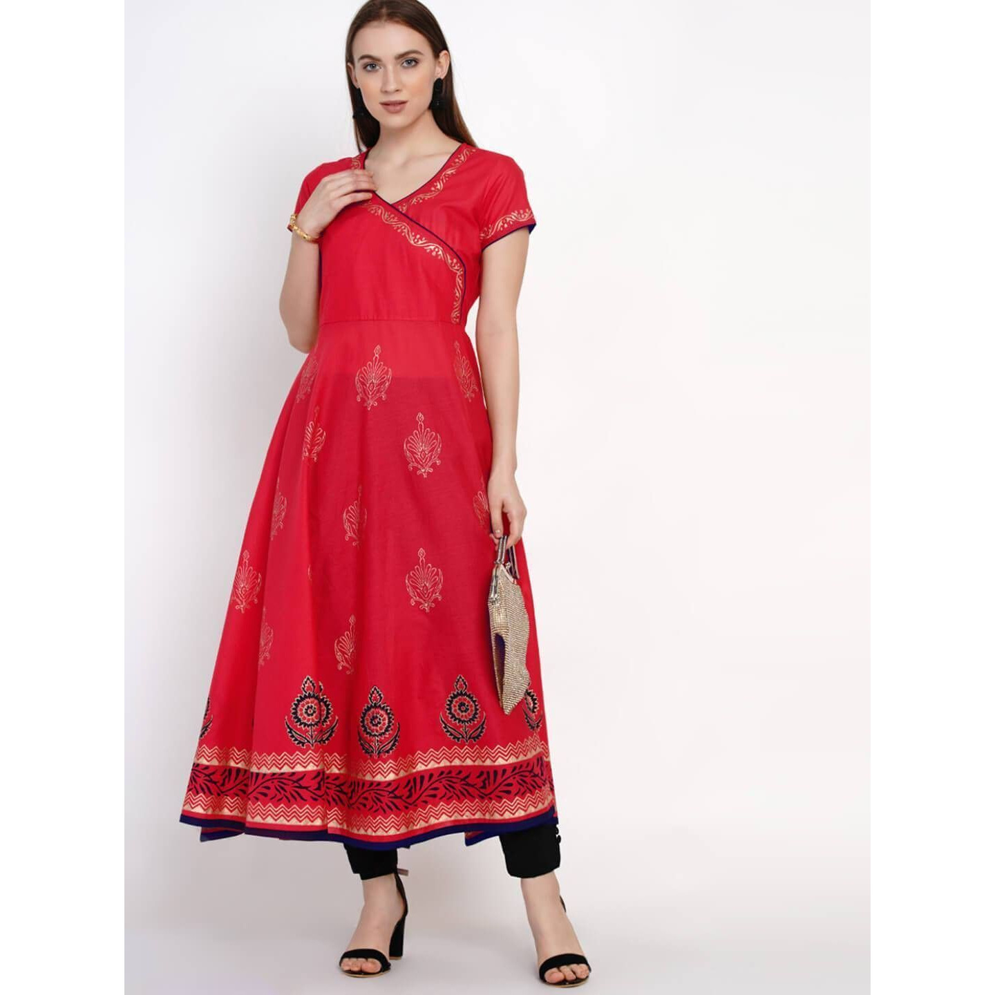 NOZ2TOZ Women Printed Anarkali Kurta (Red) (Size L, Color Red)