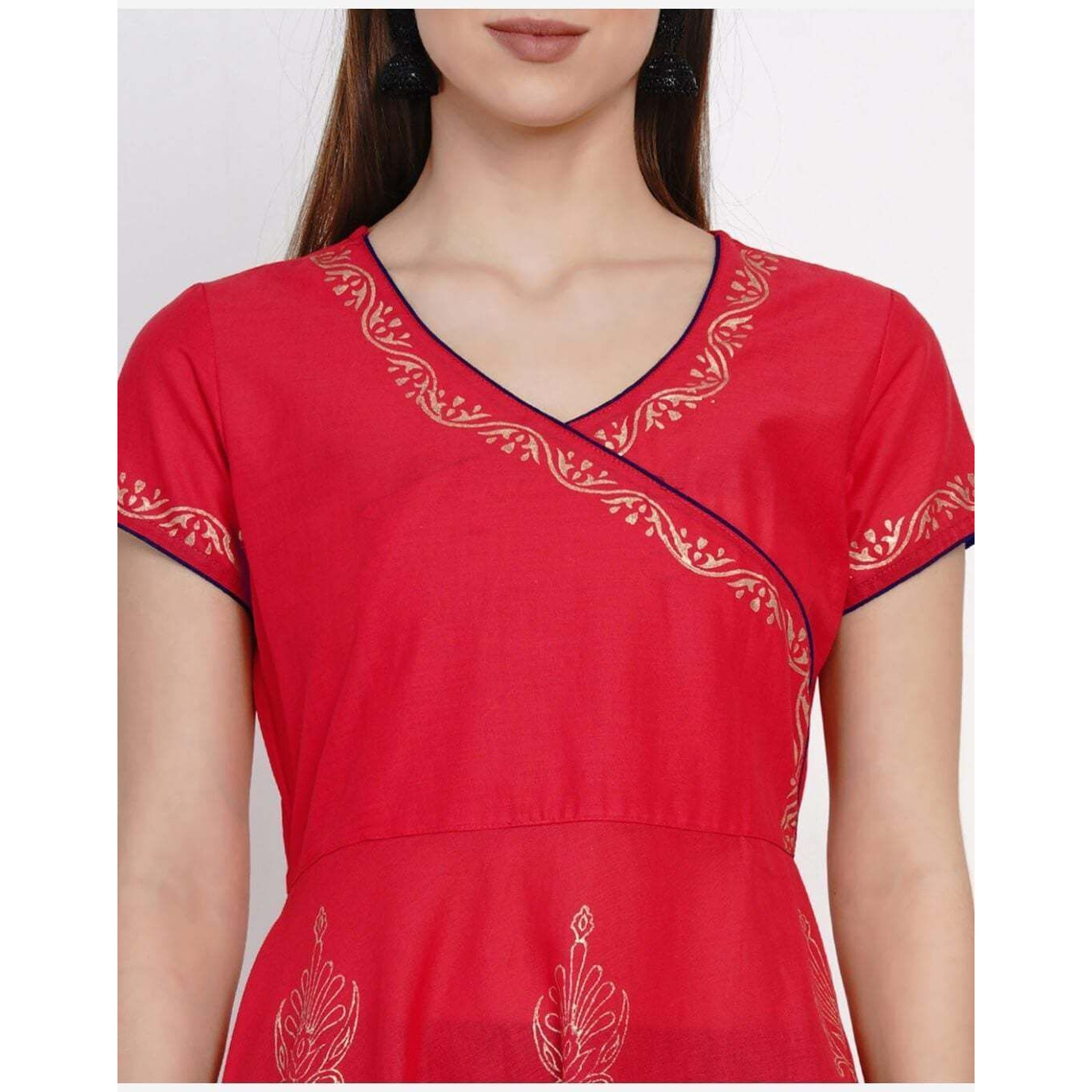 NOZ2TOZ Women Printed Anarkali Kurta (Red) (Size XXL, Color Red)