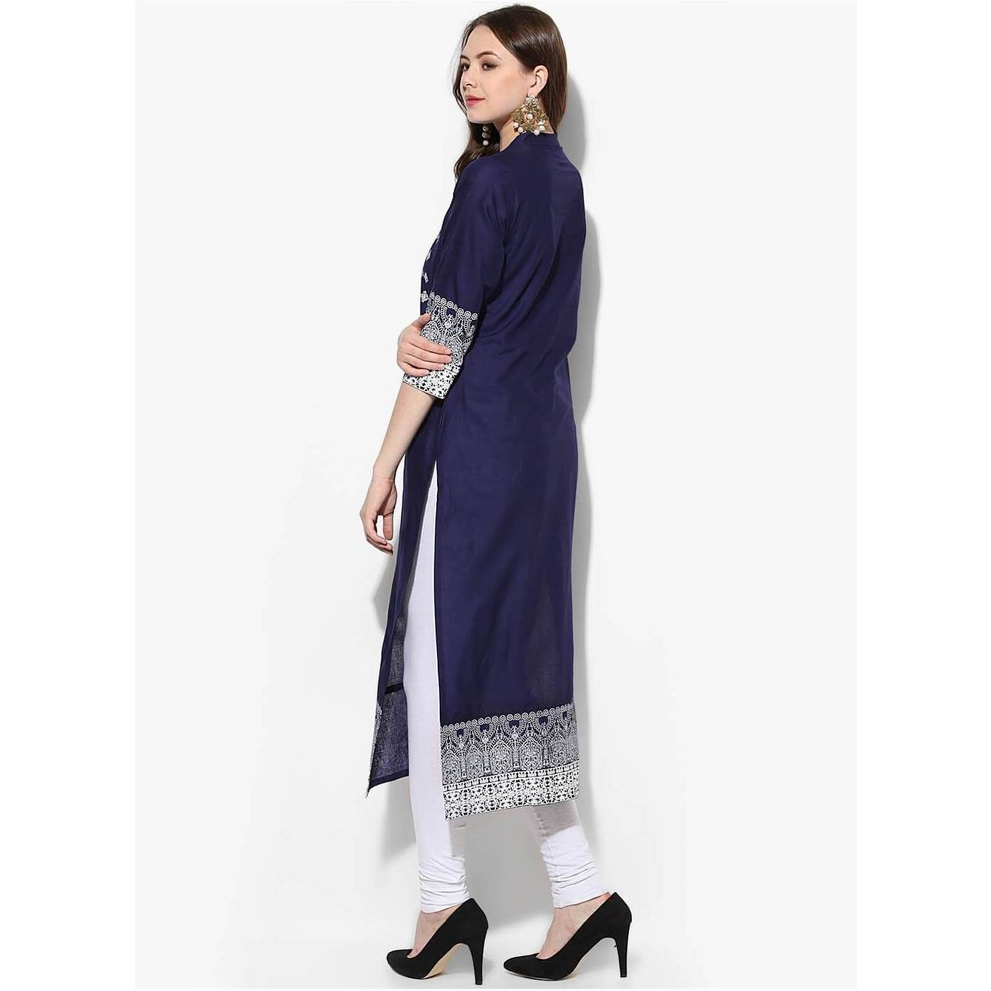 NOZ2TOZ Women Printed Straight Kurta (Blue) (Size L, Color Blue)