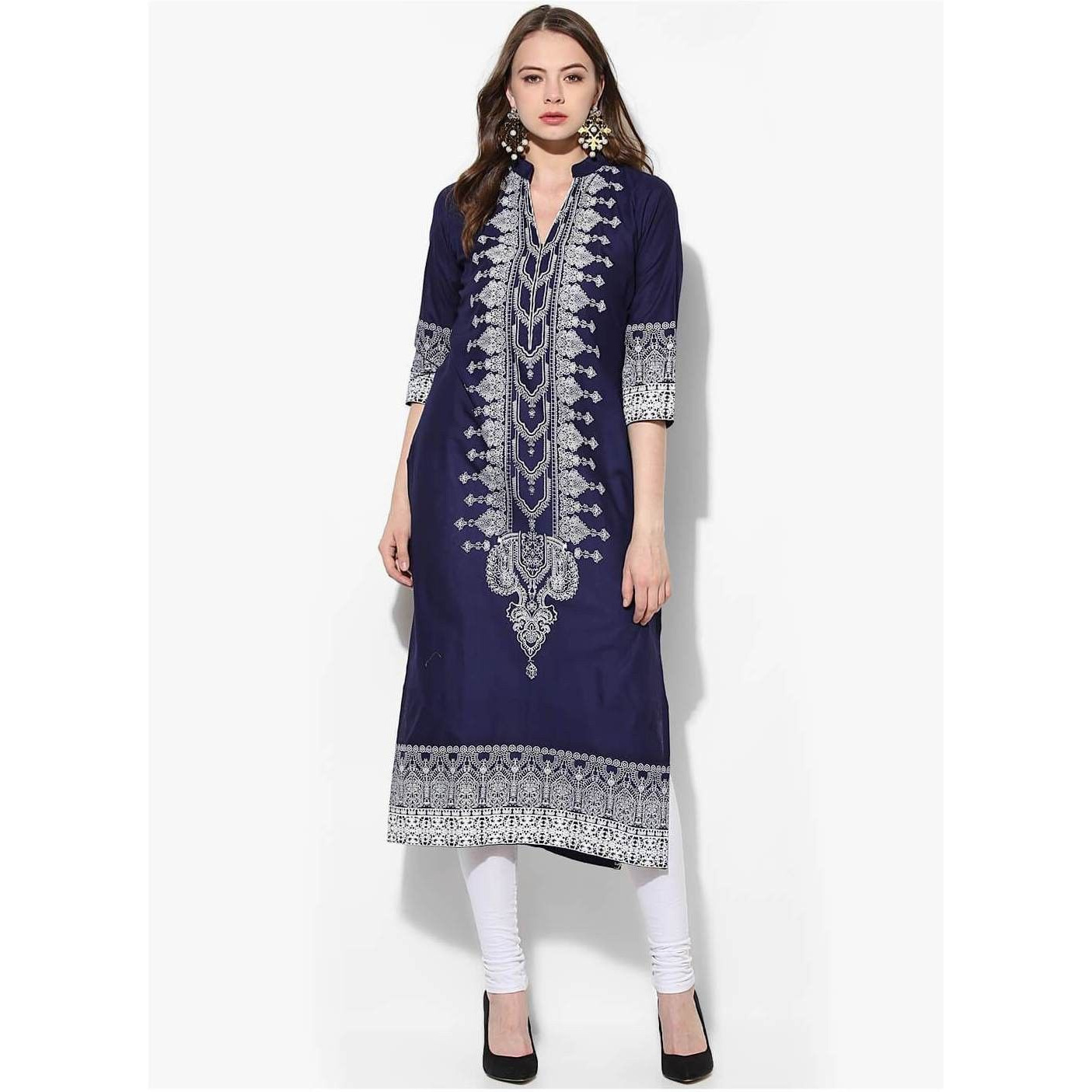 NOZ2TOZ Women Printed Straight Kurta (Blue) (Size XL, Color Blue)