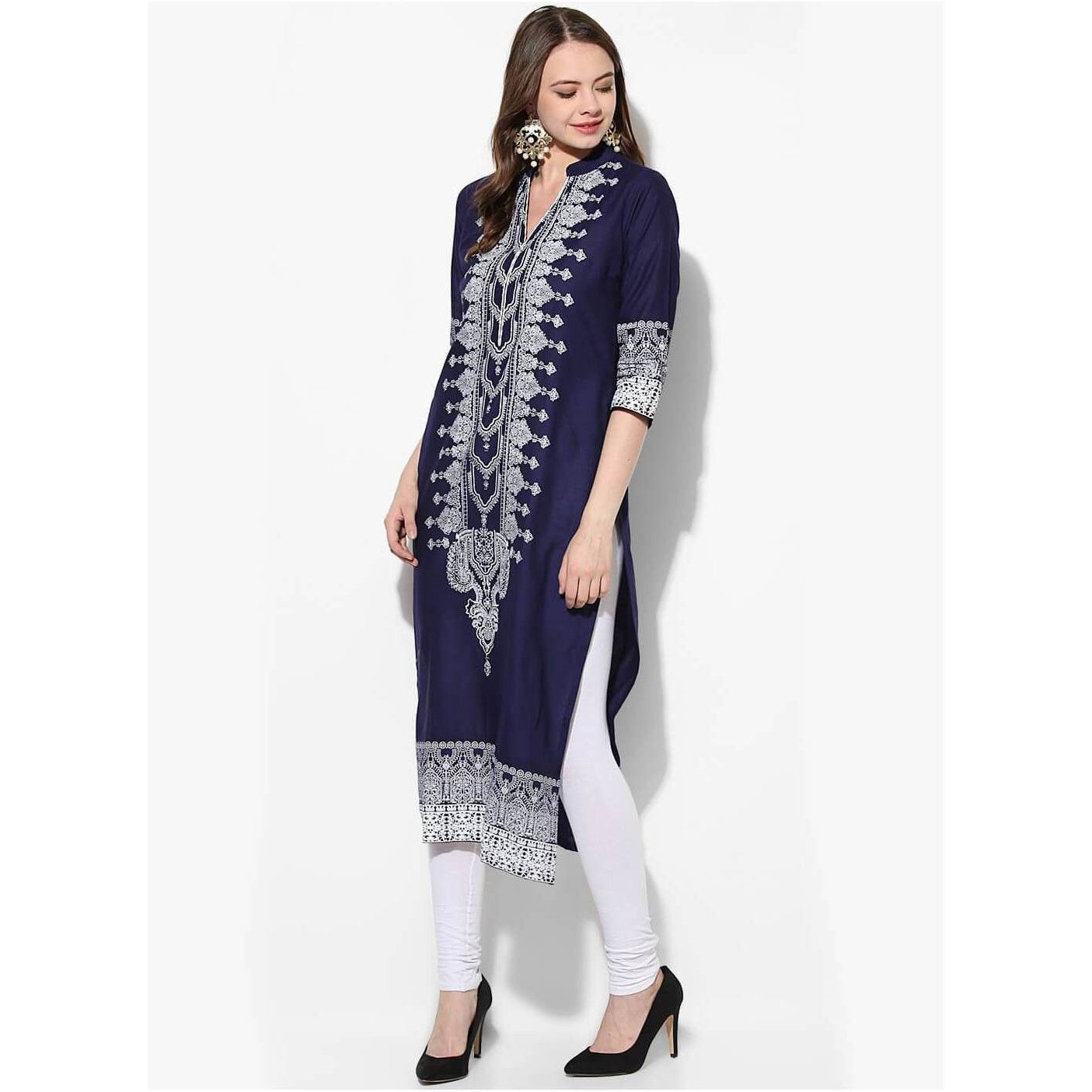 NOZ2TOZ Women Printed Straight Kurta (Blue) (Size XL, Color Blue)