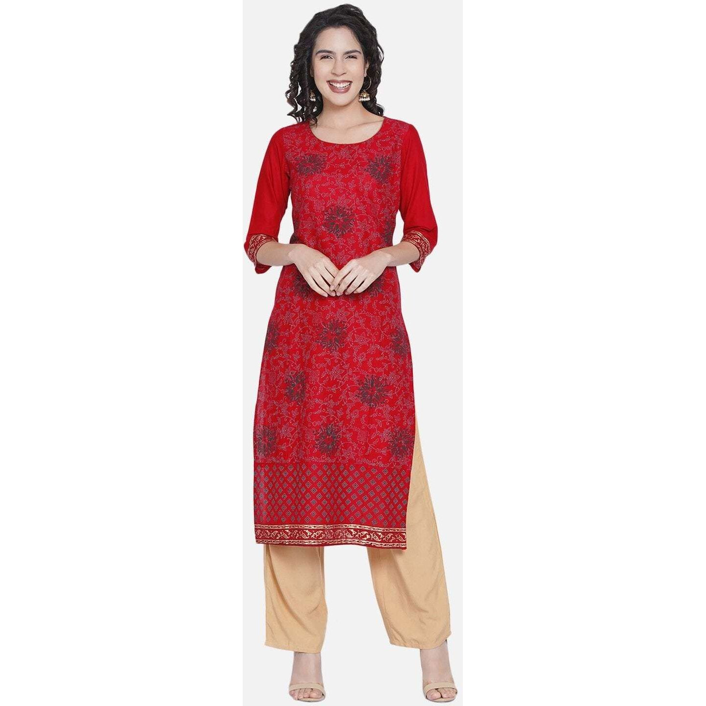 NOZ2TOZ Women Printed Straight Kurta (Red) (Size S, Color Red)