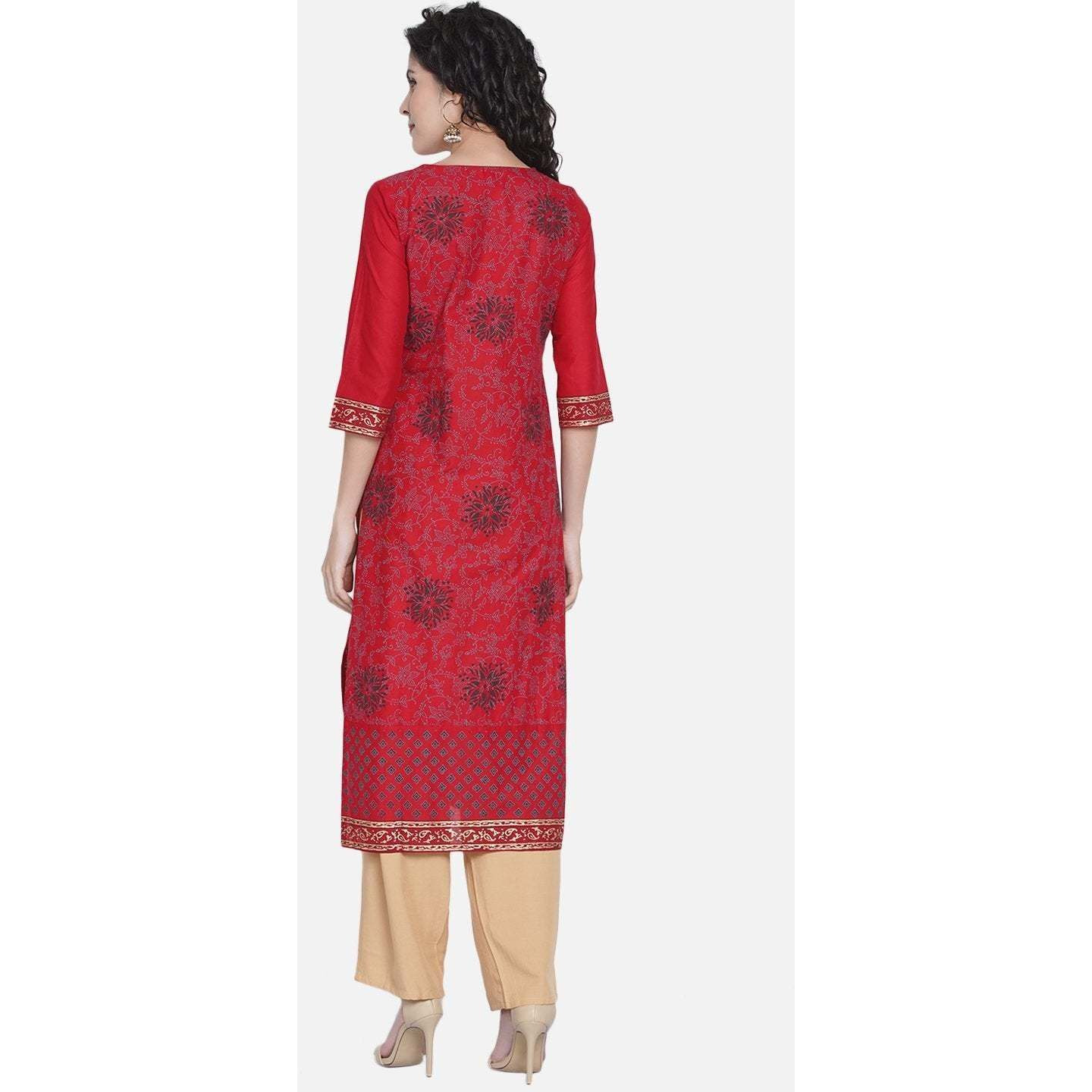 NOZ2TOZ Women Printed Straight Kurta (Red) (Size XL, Color Red)