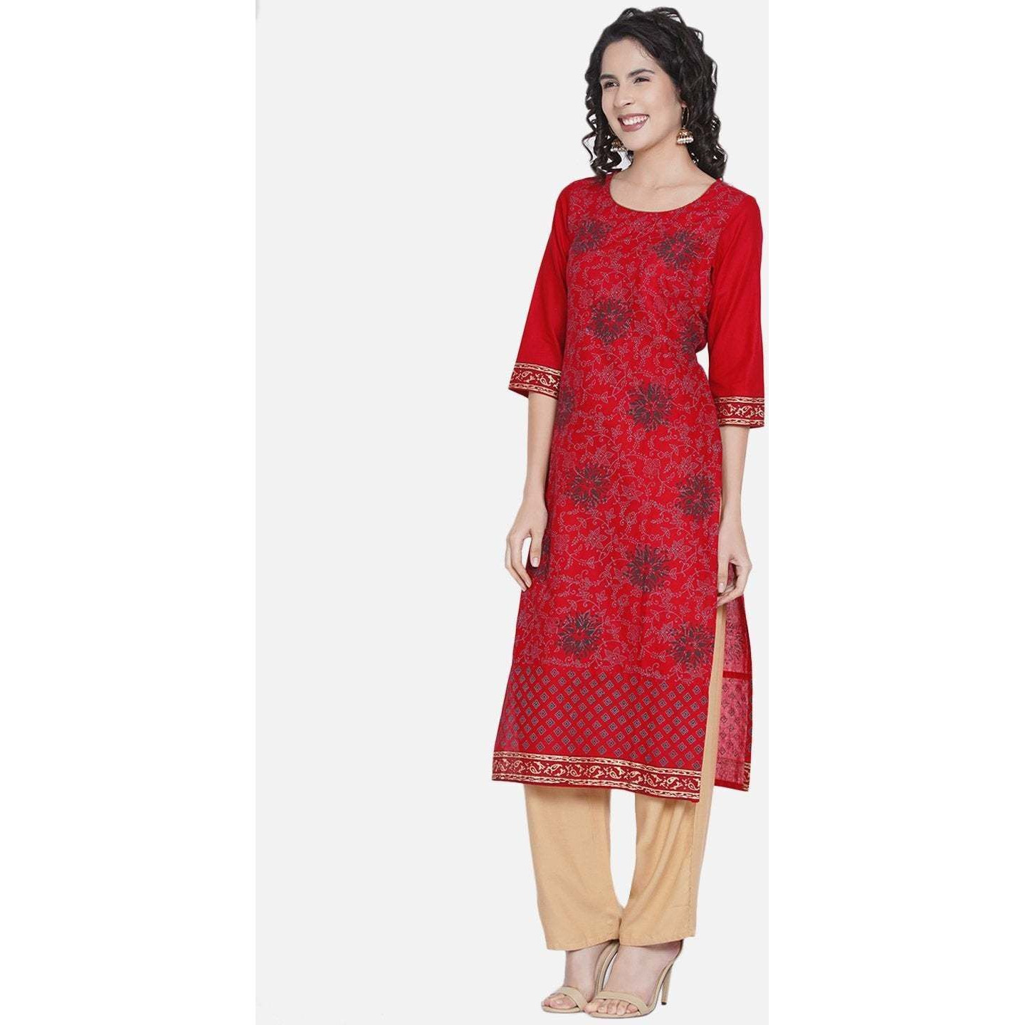 NOZ2TOZ Women Printed Straight Kurta (Red) (Size XXL, Color Red)