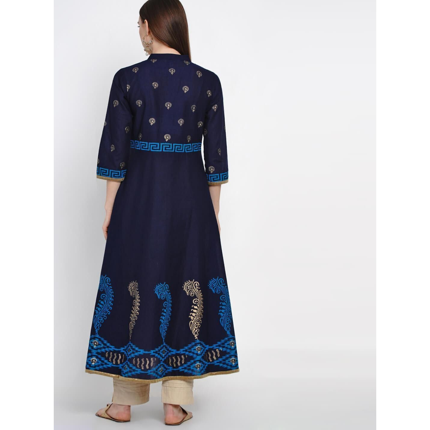 NOZ2TOZ Women Printed Anarkali Kurta (Blue) (Size XL, Color Blue)