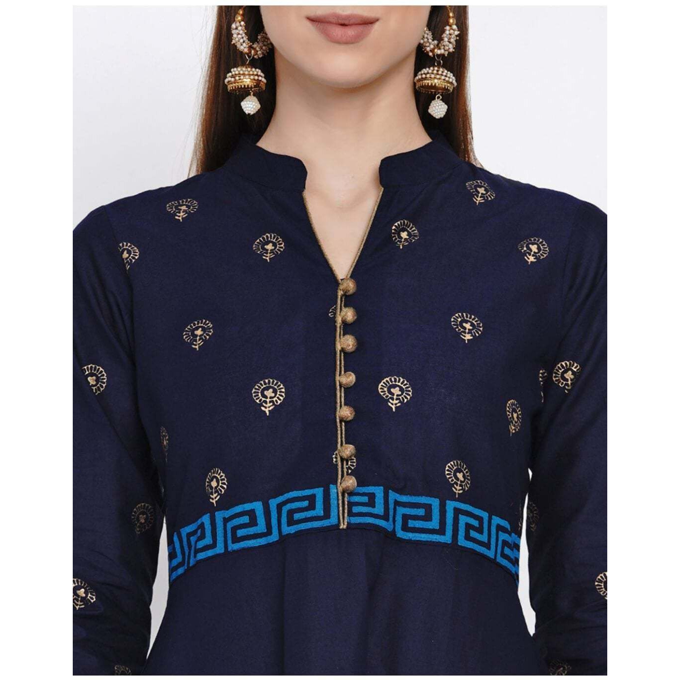NOZ2TOZ Women Printed Anarkali Kurta (Blue) (Size XL, Color Blue)