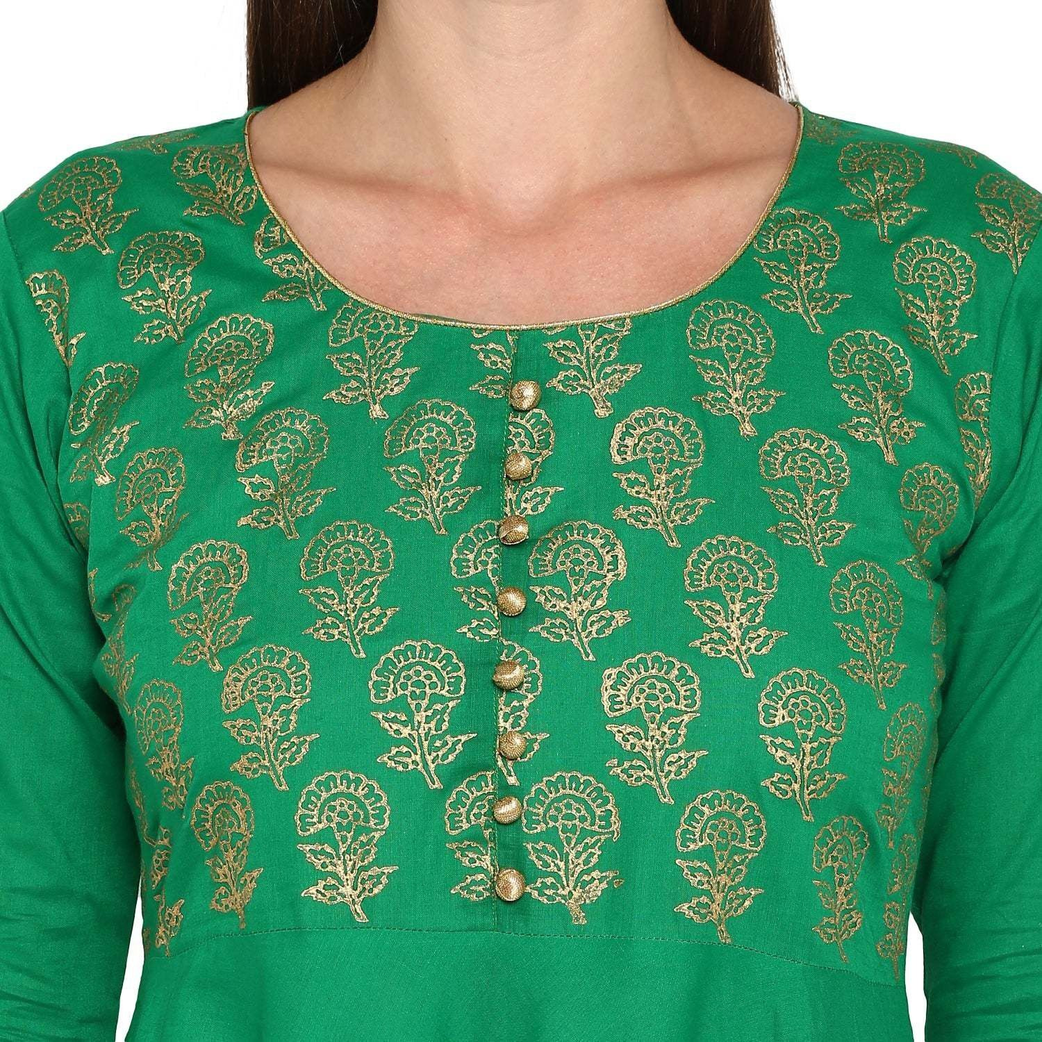 NOZ2TOZ Women Printed A-line Kurta (Green) (Size S, Color Green)