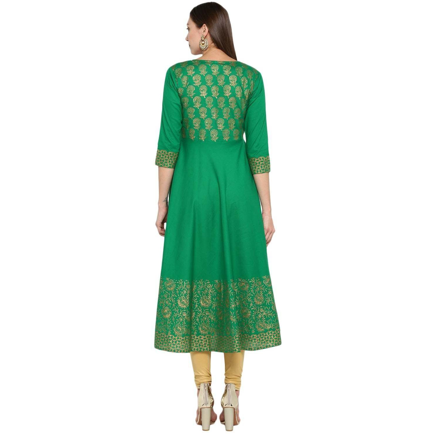 NOZ2TOZ Women Printed A-line Kurta (Green) (Size L, Color Green)