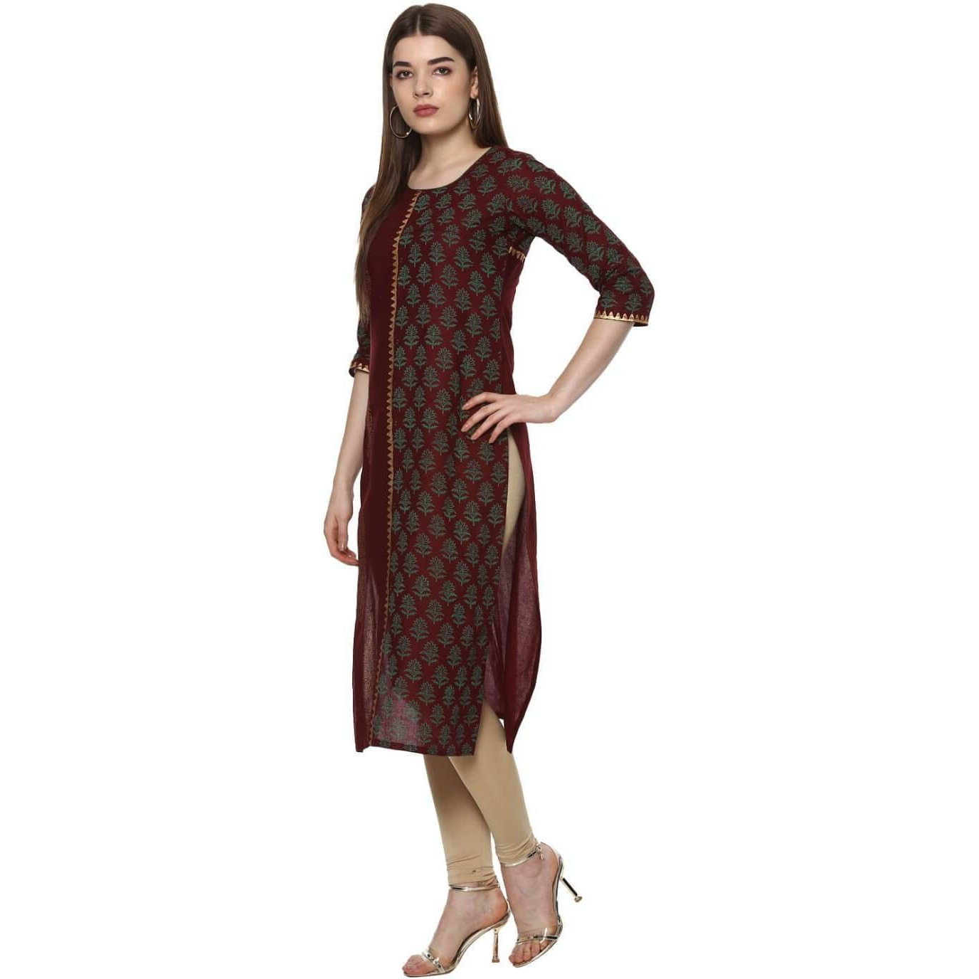 NOZ2TOZ Women Printed Straight Kurta (Maroon) (Size XL, Color Maroon)