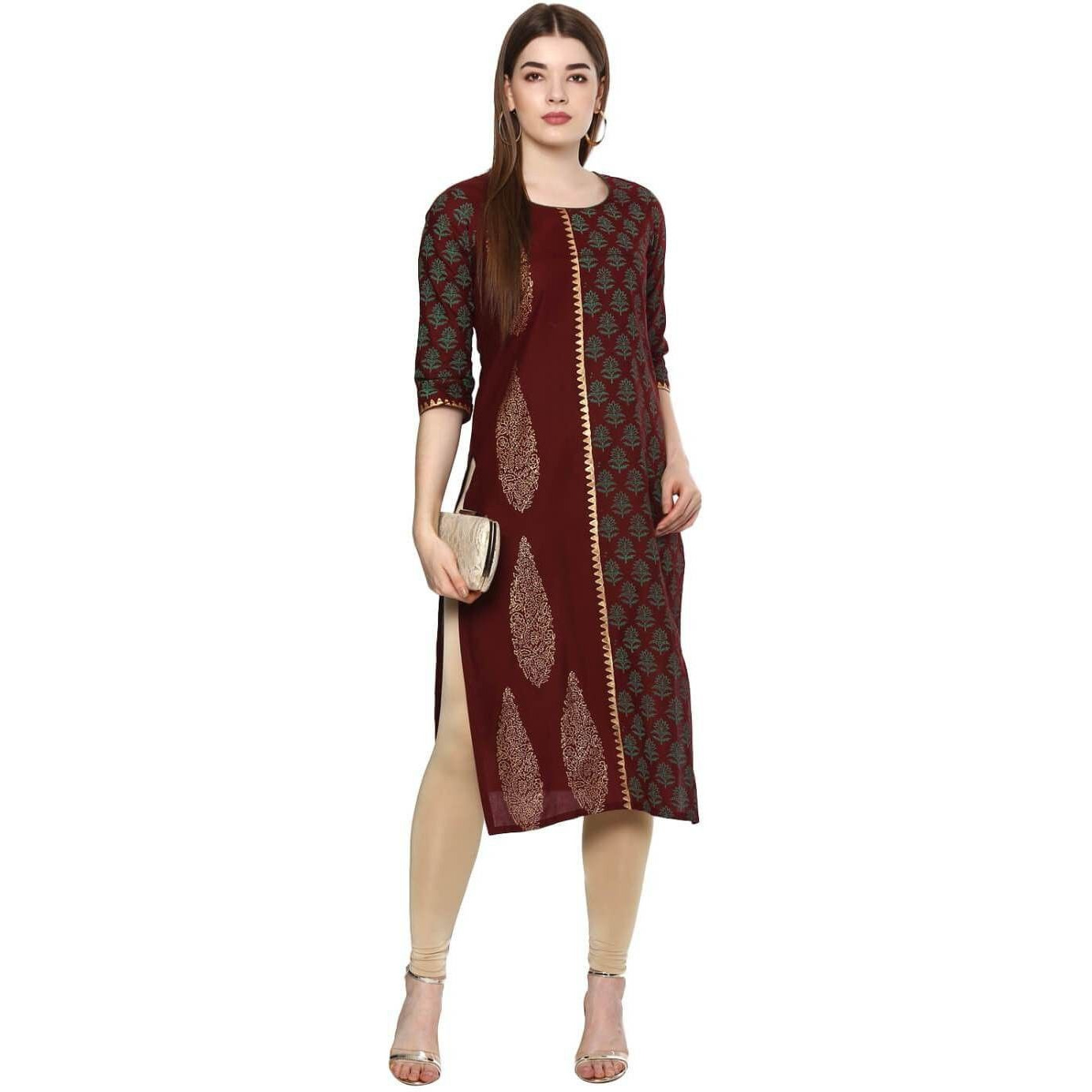 NOZ2TOZ Women Printed Straight Kurta (Maroon) (Size XXL, Color Maroon)