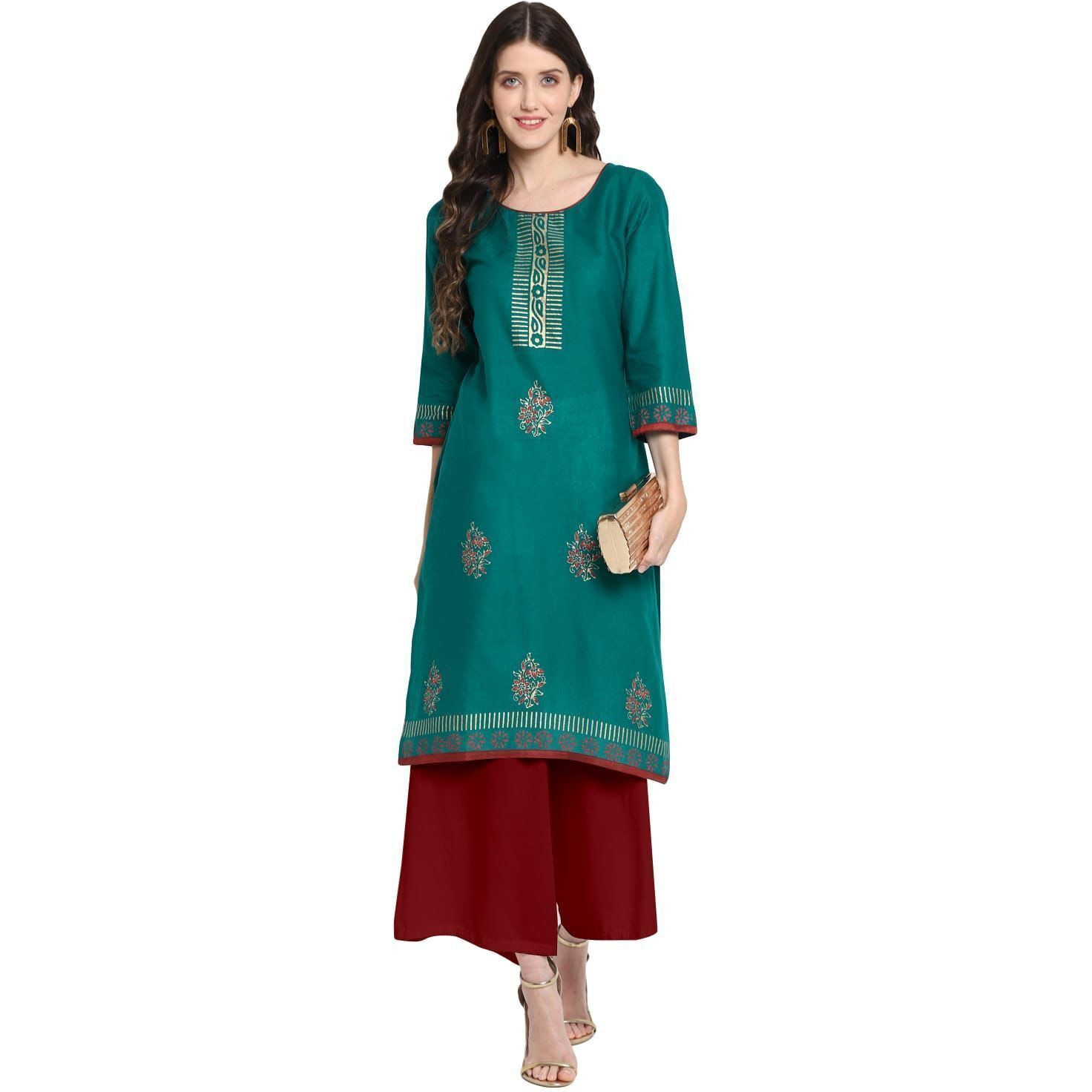 NOZ2TOZ Women Printed, Floral Print Straight Kurta (Green) (Size XXL, Color Green)