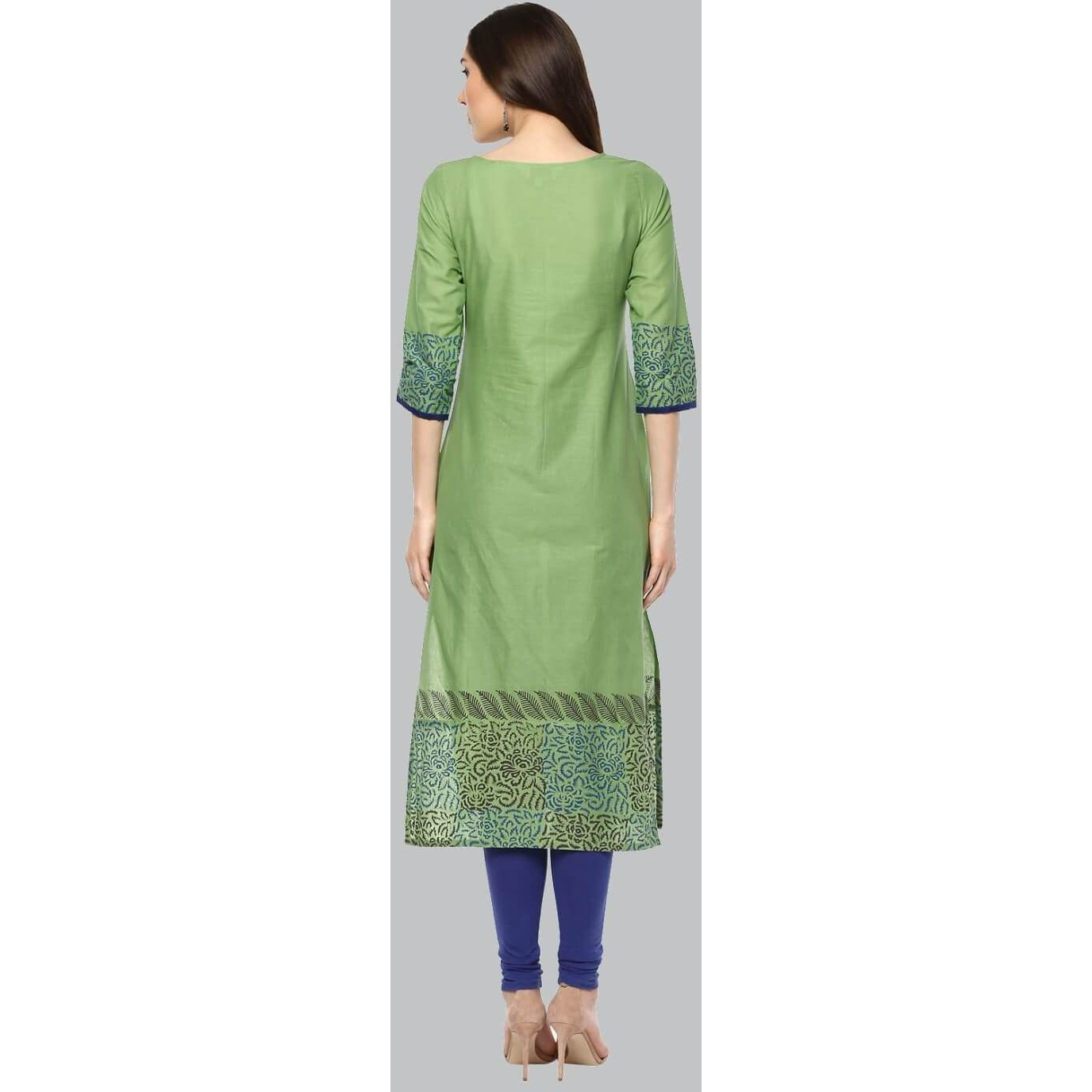 NOZ2TOZ Women Printed Straight Kurta (Green) (Size M, Color Green)