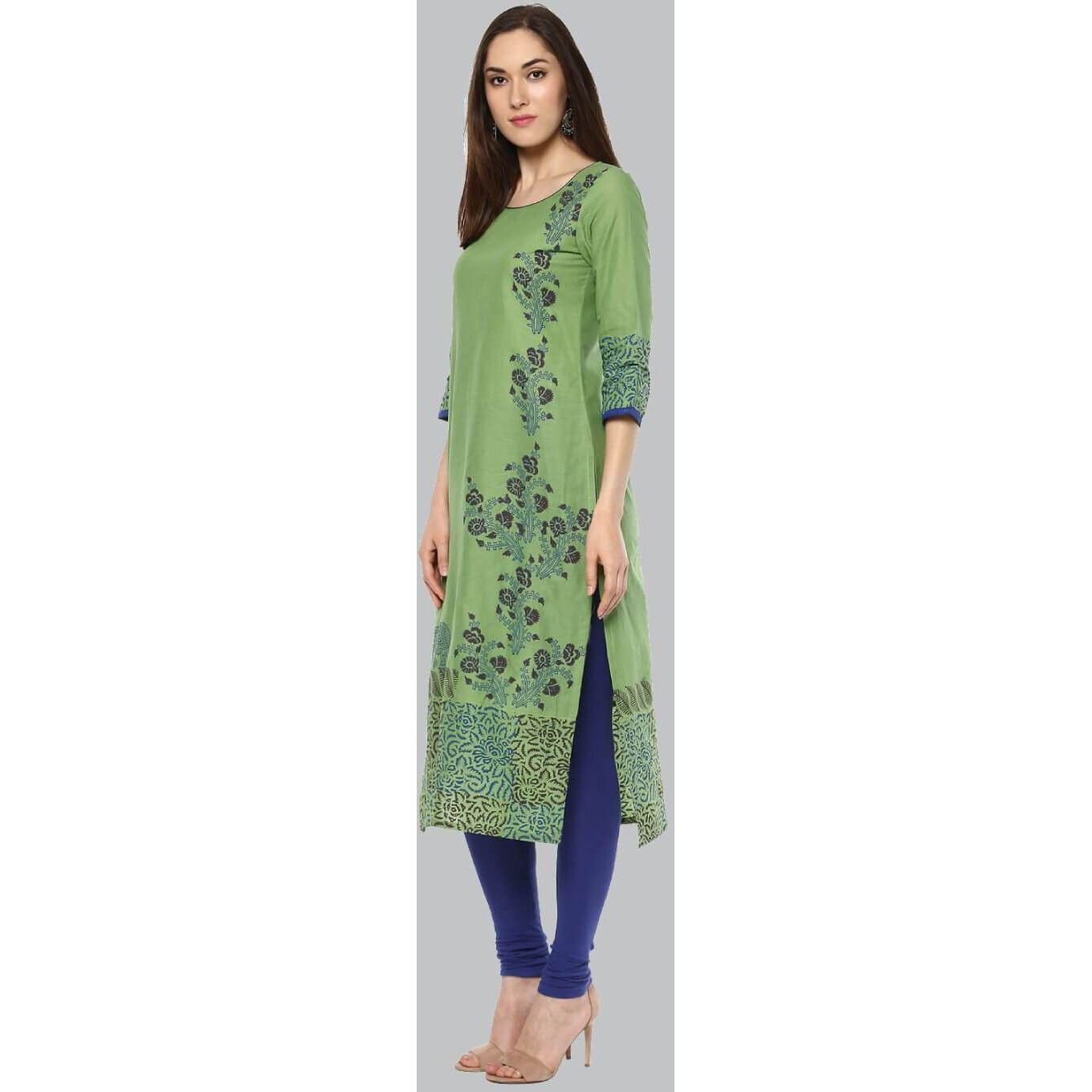 NOZ2TOZ Women Printed Straight Kurta (Green) (Size XL, Color Green)