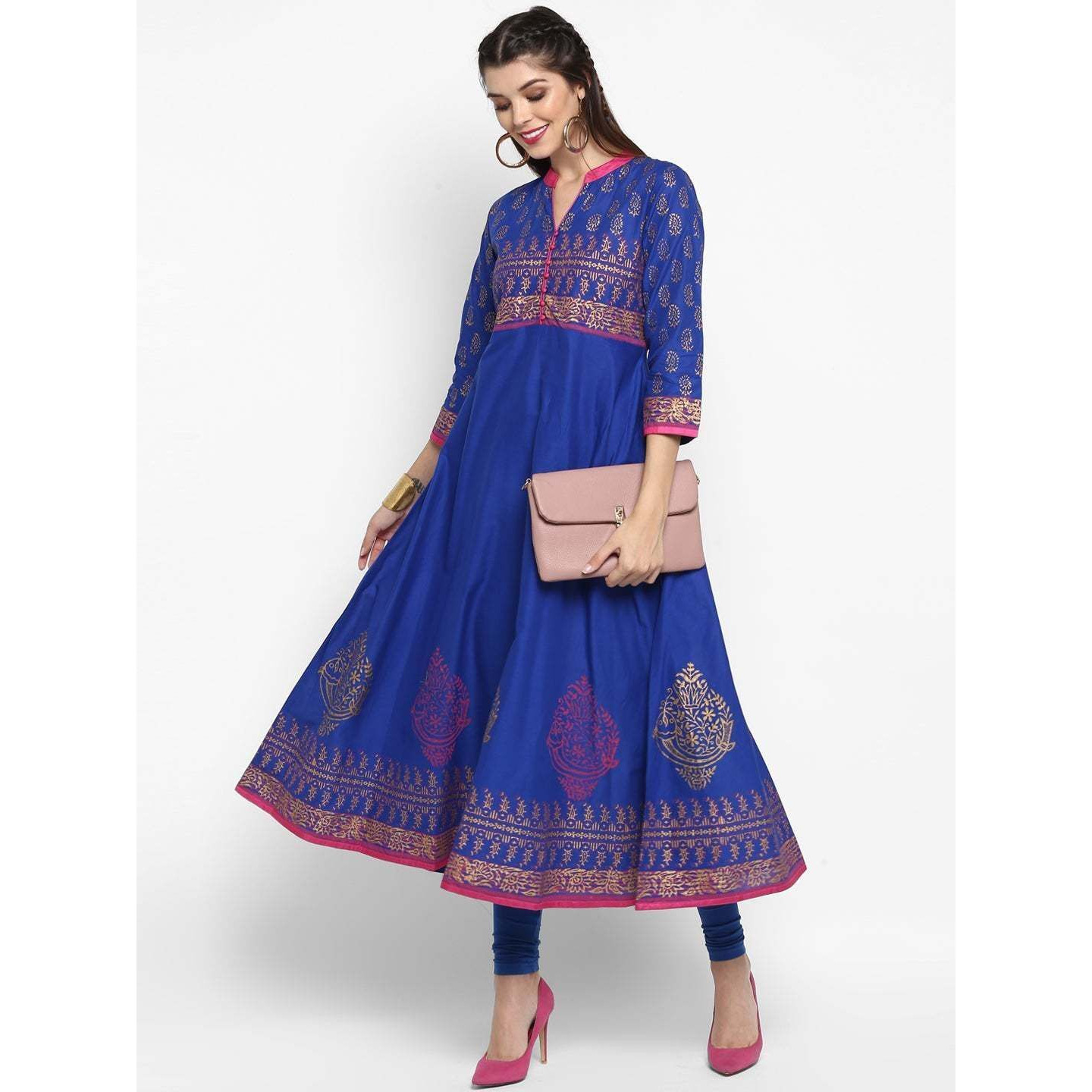 NOZ2TOZ Women Printed Anarkali Kurta (Blue)