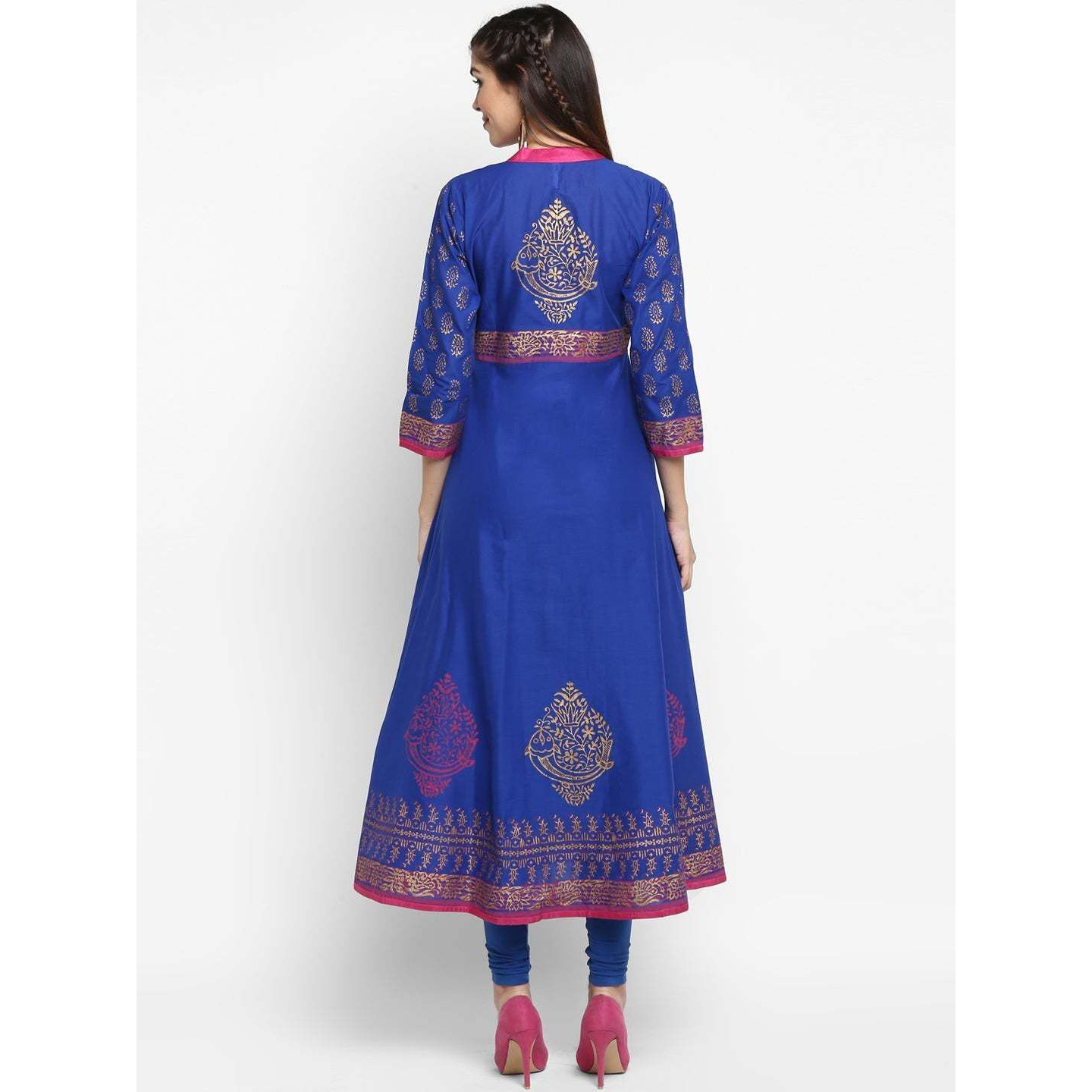 NOZ2TOZ Women Printed Anarkali Kurta (Blue) (Size L, Color Blue)