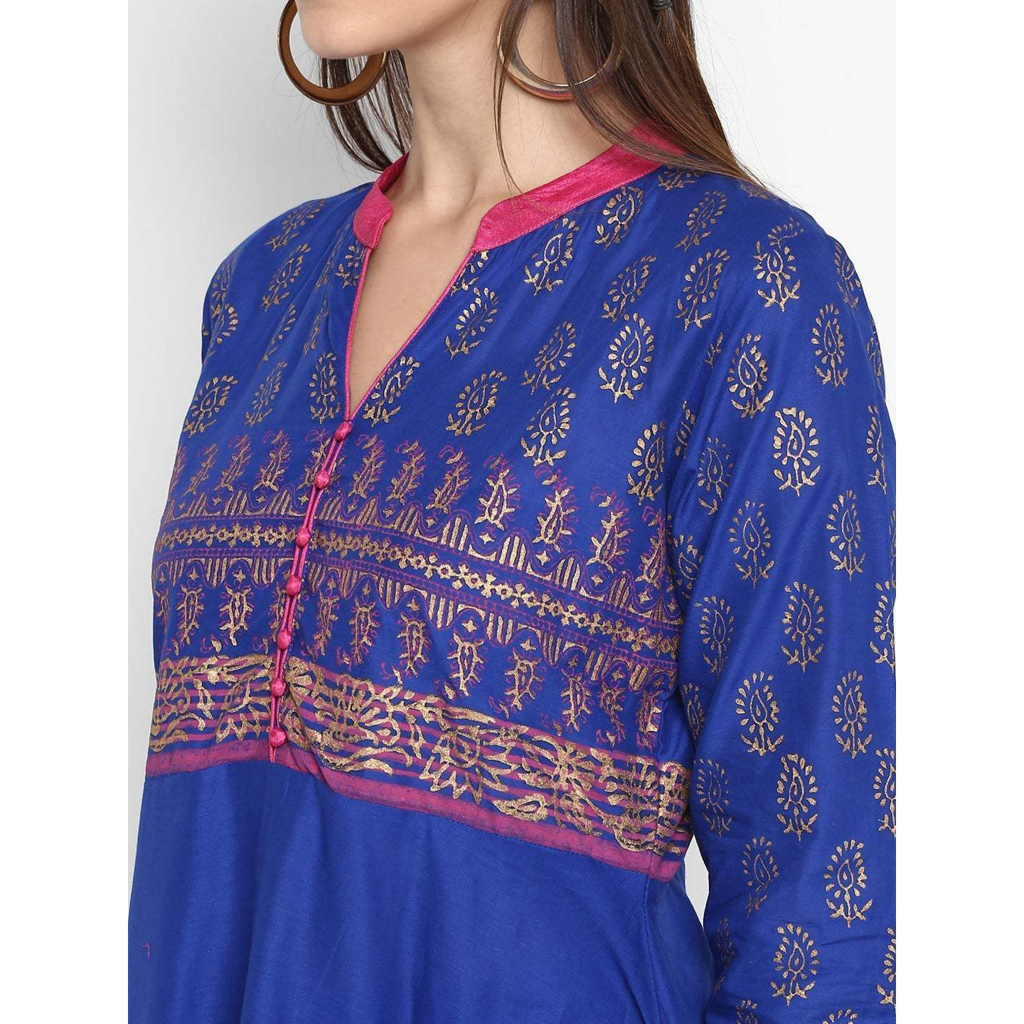 NOZ2TOZ Women Printed Anarkali Kurta (Blue) (Size XL, Color Blue)