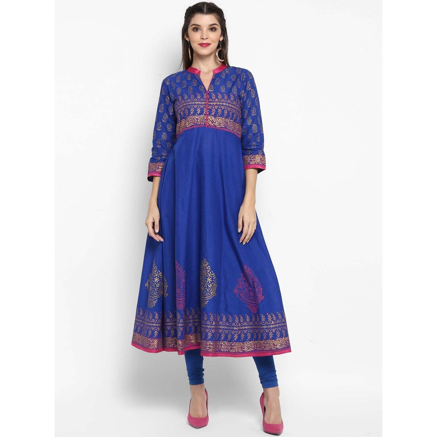 NOZ2TOZ Women Printed Anarkali Kurta (Blue) (Size XXL, Color Blue)