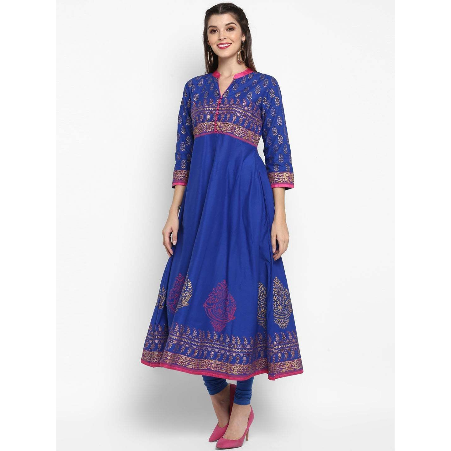NOZ2TOZ Women Printed Anarkali Kurta (Blue) (Size XXL, Color Blue)