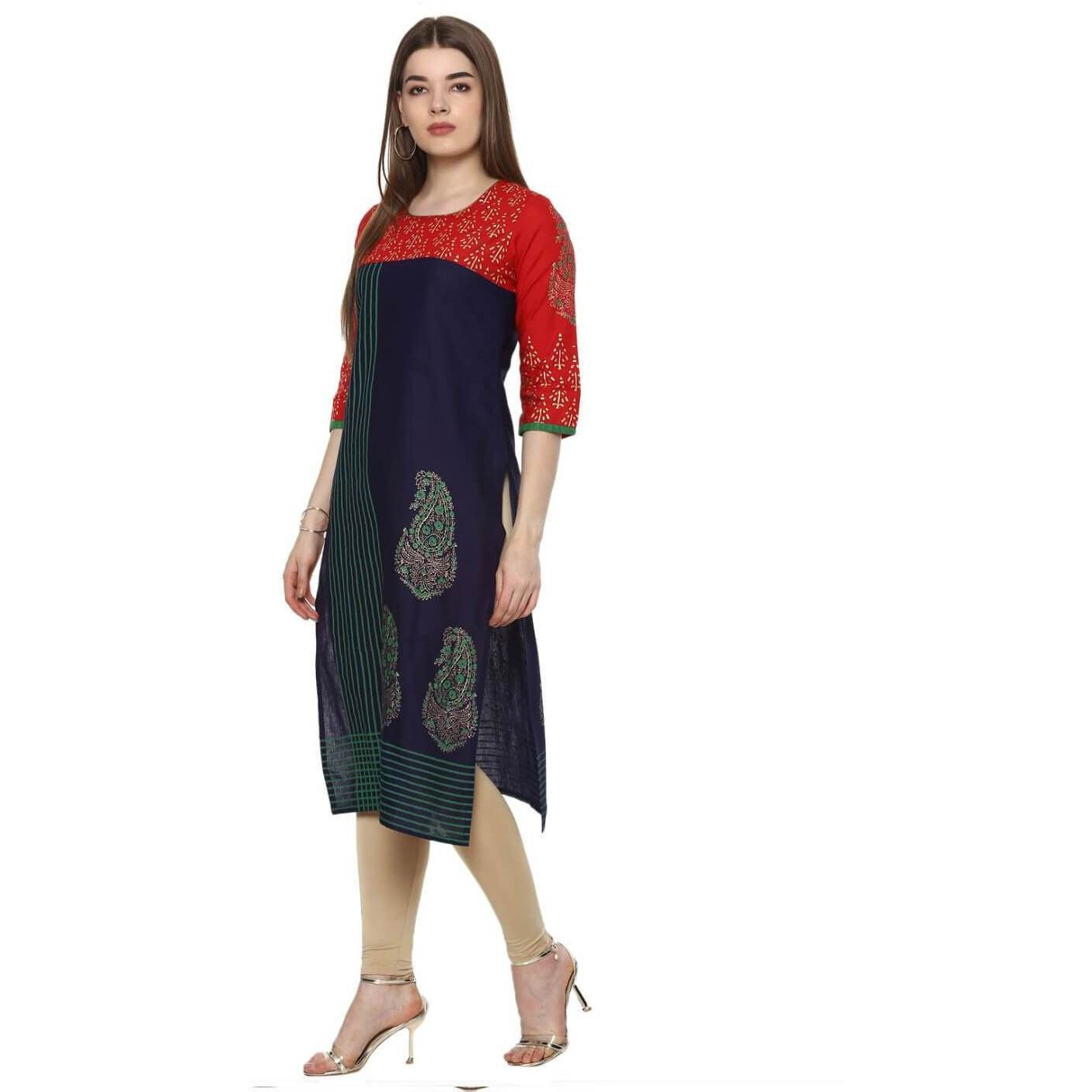 NOZ2TOZ Women Striped Straight Kurta (Multicolor) (Size L, Color Multicolor)