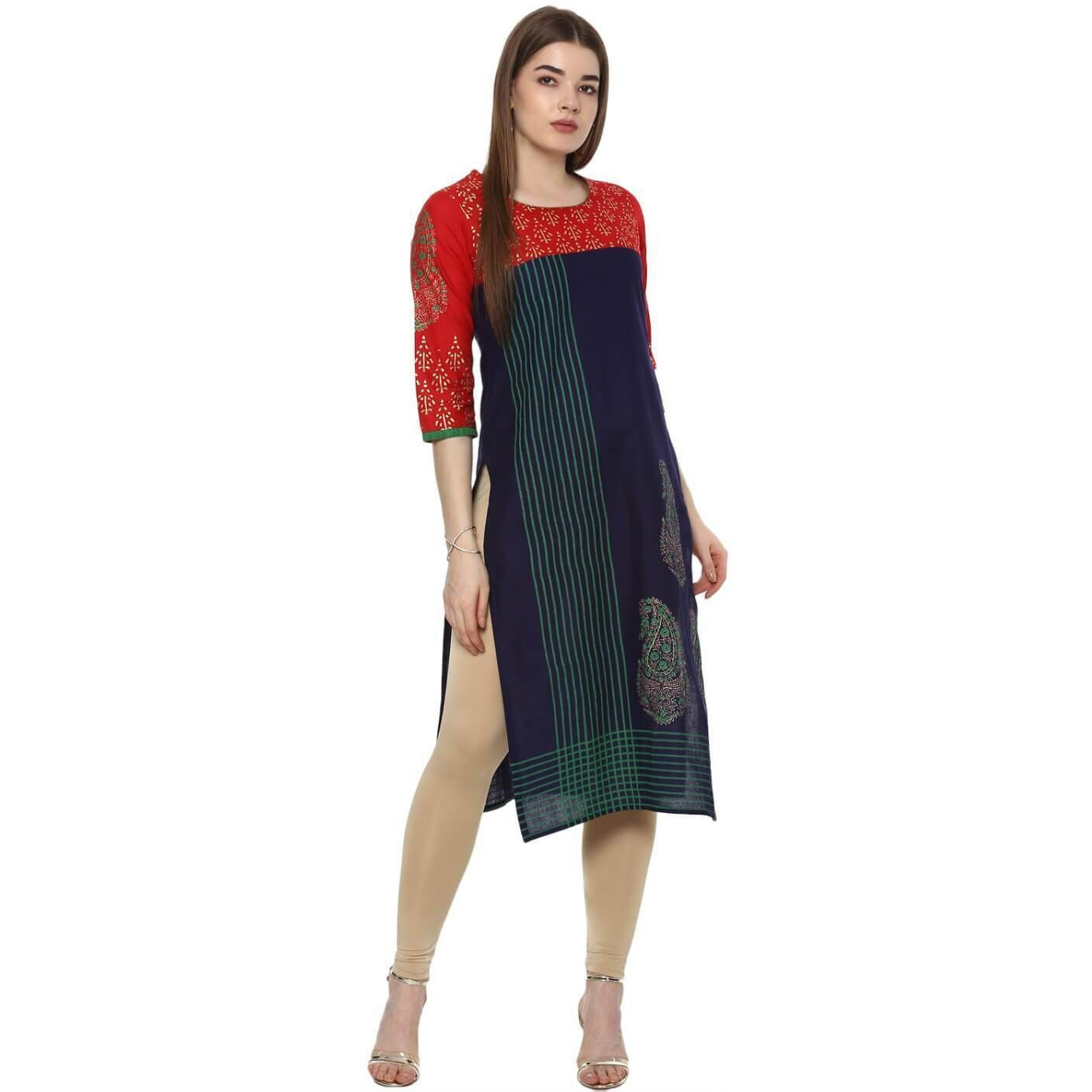 NOZ2TOZ Women Striped Straight Kurta (Multicolor) (Size XL, Color Multicolor)