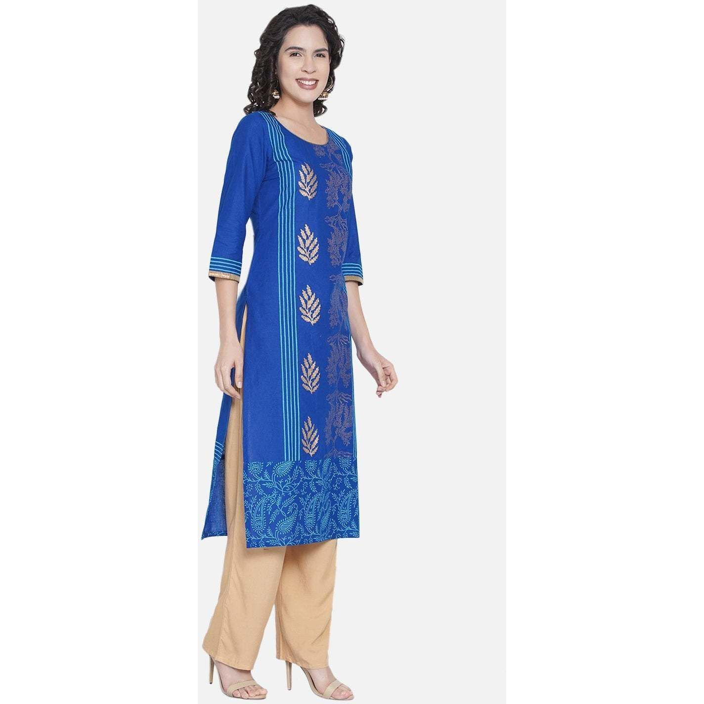 NOZ2TOZ Women Printed Straight Kurta (Blue) (Size XL, Color Blue)