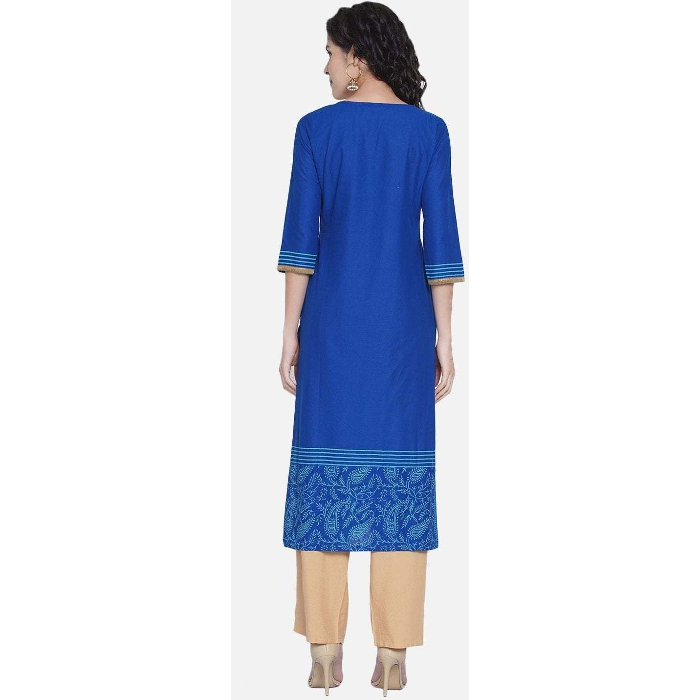 NOZ2TOZ Women Printed Straight Kurta (Blue) (Size XXL, Color Blue)