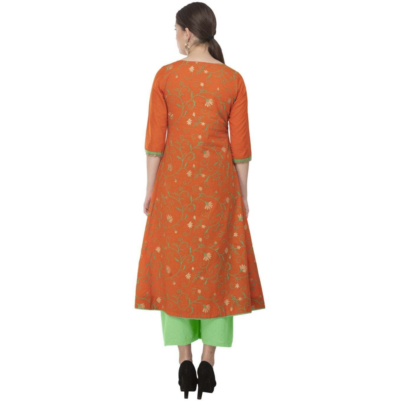 NOZ2TOZ Women Printed Straight Kurta (Orange)