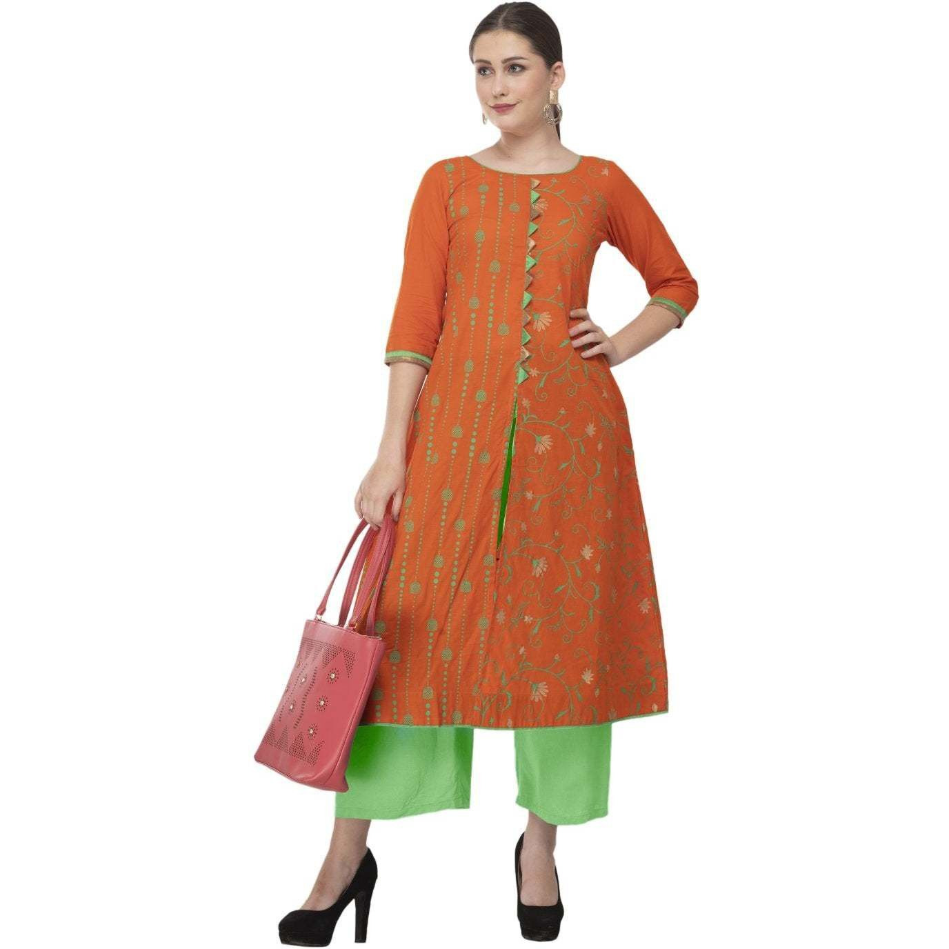 NOZ2TOZ Women Printed Straight Kurta (Orange)