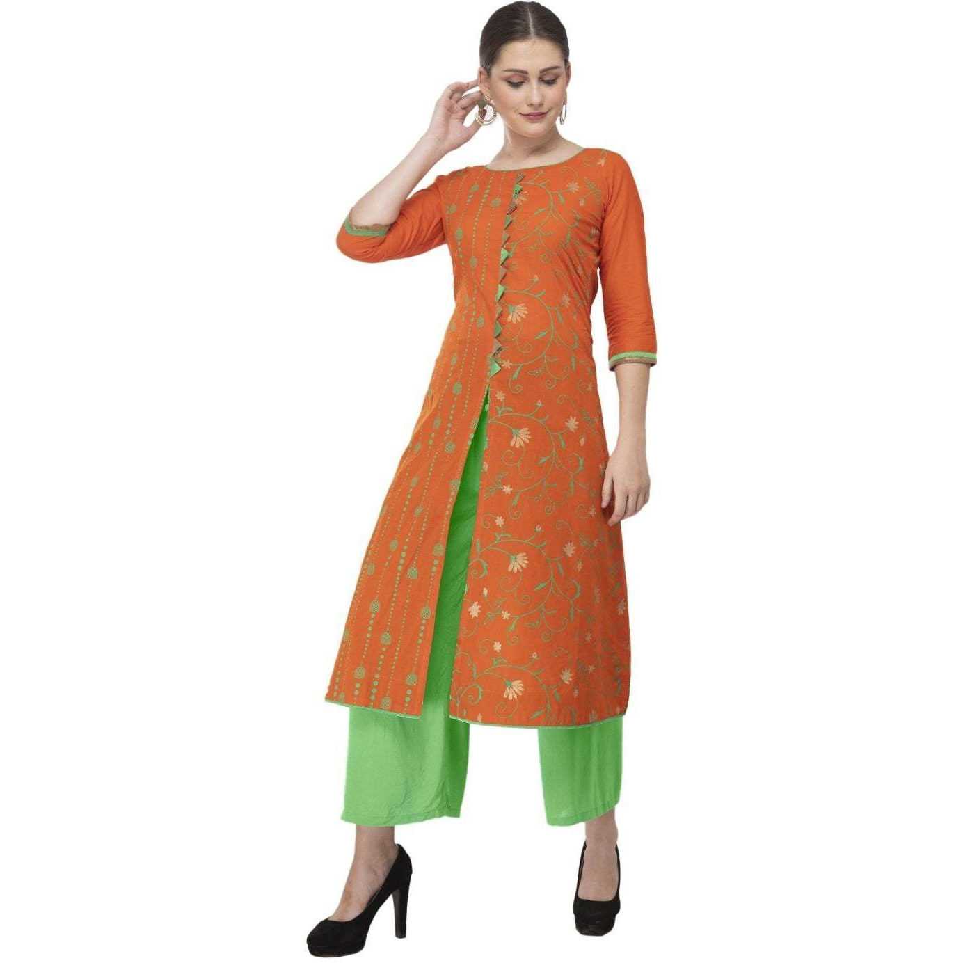 NOZ2TOZ Women Printed Straight Kurta (Orange) (Size M, Color Orange)