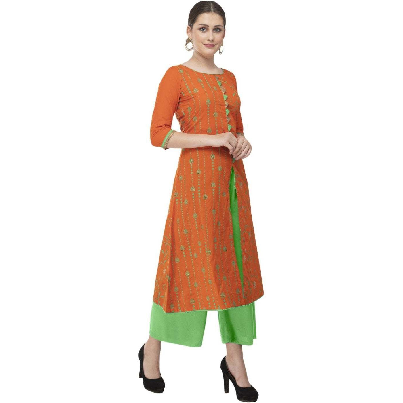 NOZ2TOZ Women Printed Straight Kurta (Orange) (Size XXL, Color Orange)