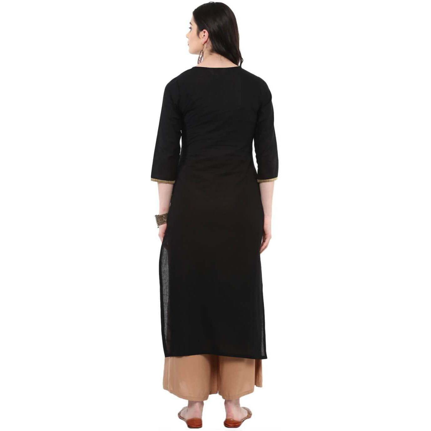 NOZ2TOZ Women Embroidered Straight Kurta (Black) (Size XL, Color Black)