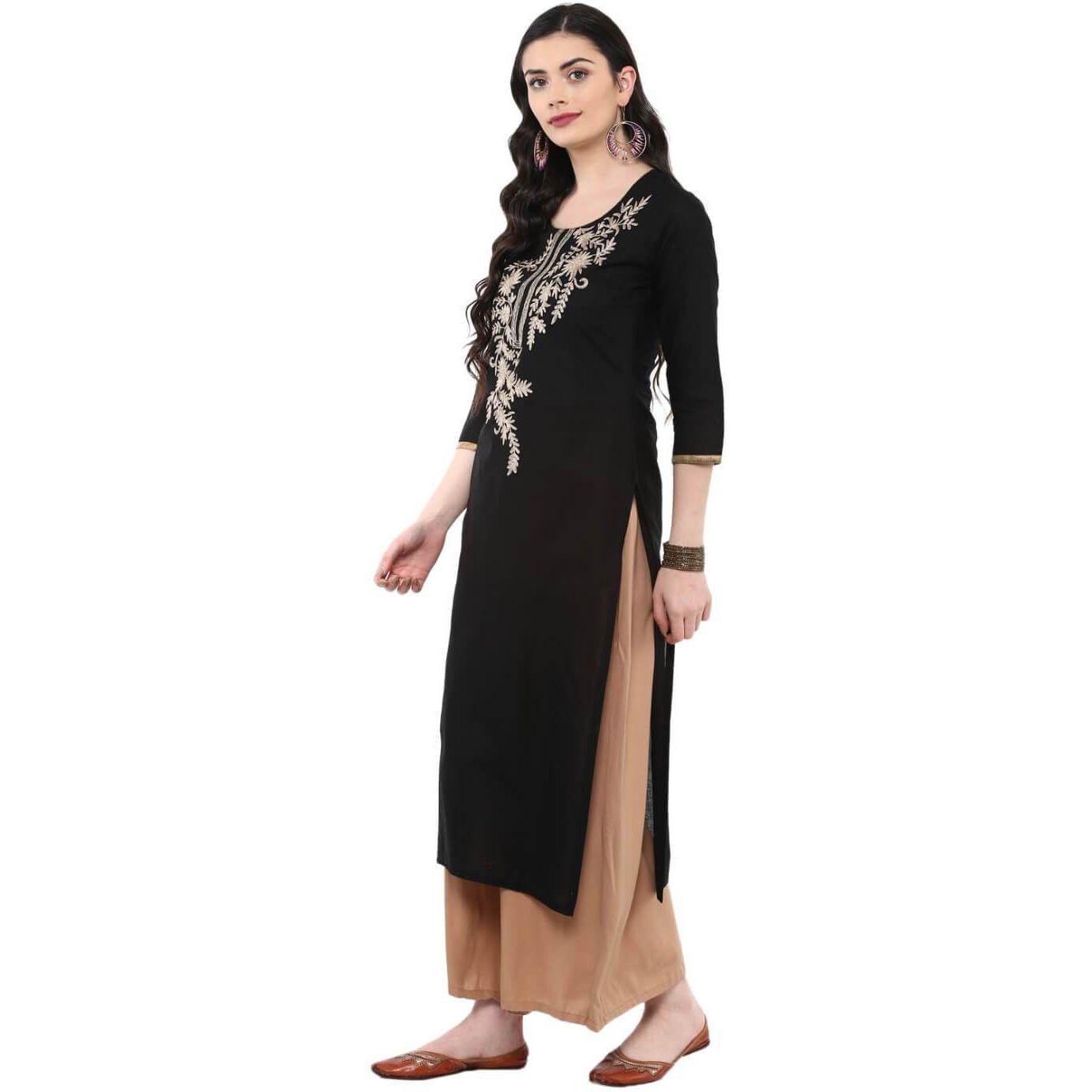 NOZ2TOZ Women Embroidered Straight Kurta (Black) (Size XXL, Color Black)