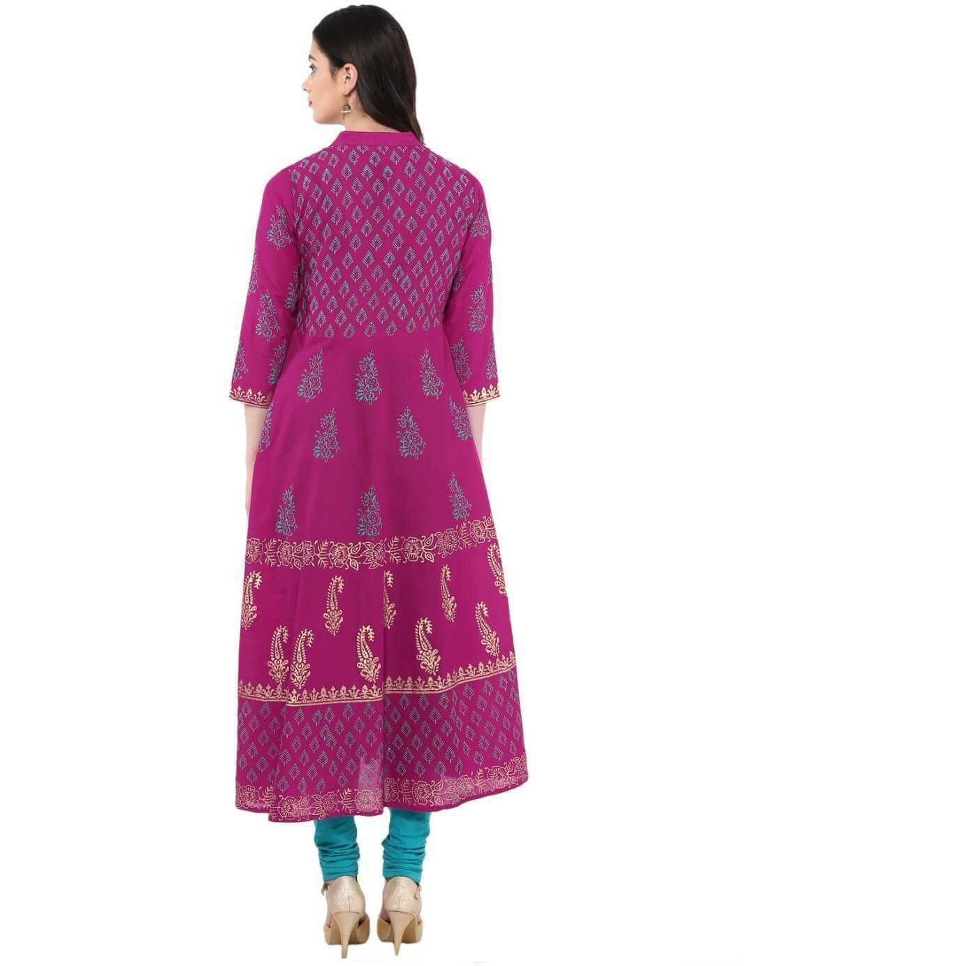 NOZ2TOZ Women Printed Anarkali Kurta (Purple) (Size M, Color Purple)