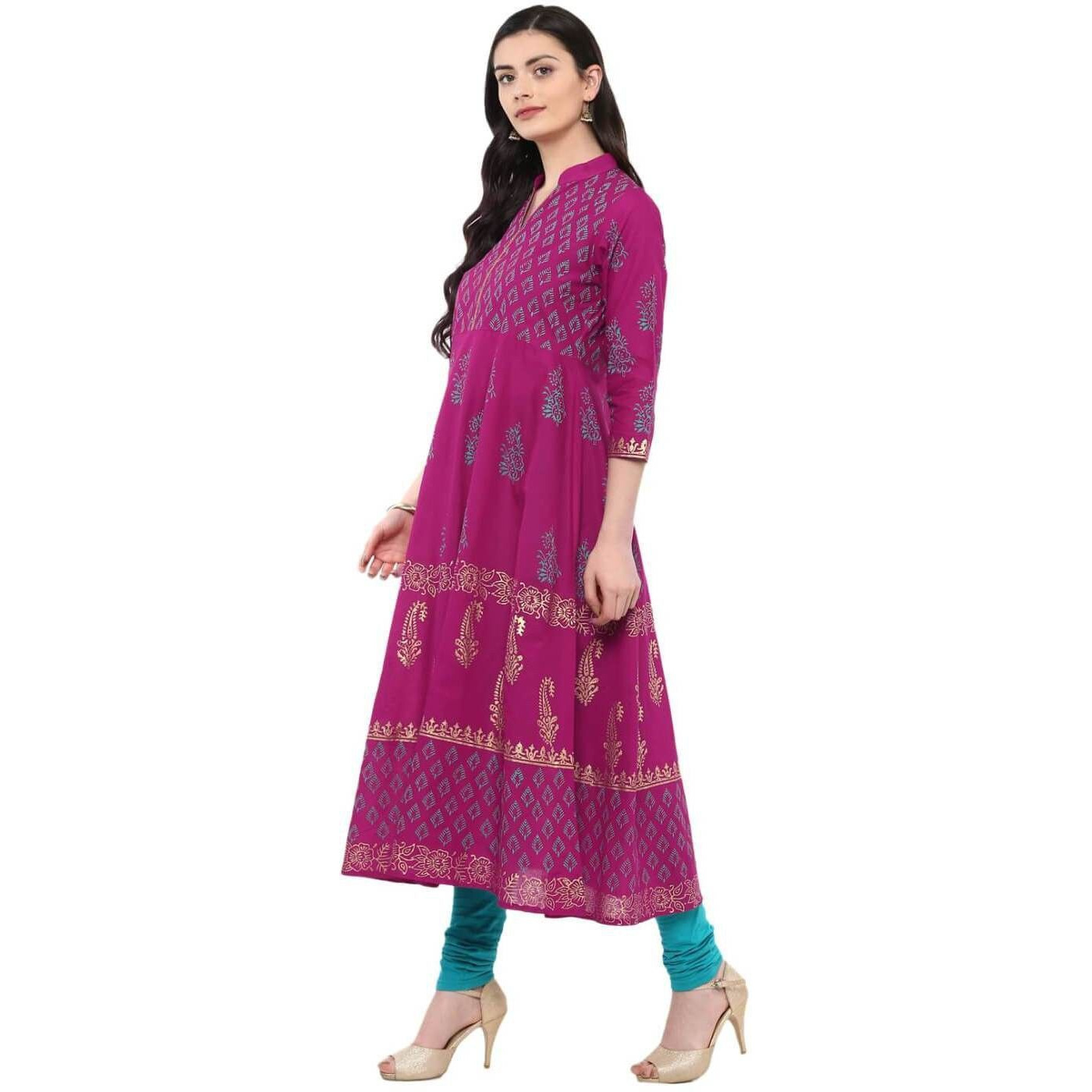 NOZ2TOZ Women Printed Anarkali Kurta (Purple) (Size M, Color Purple)