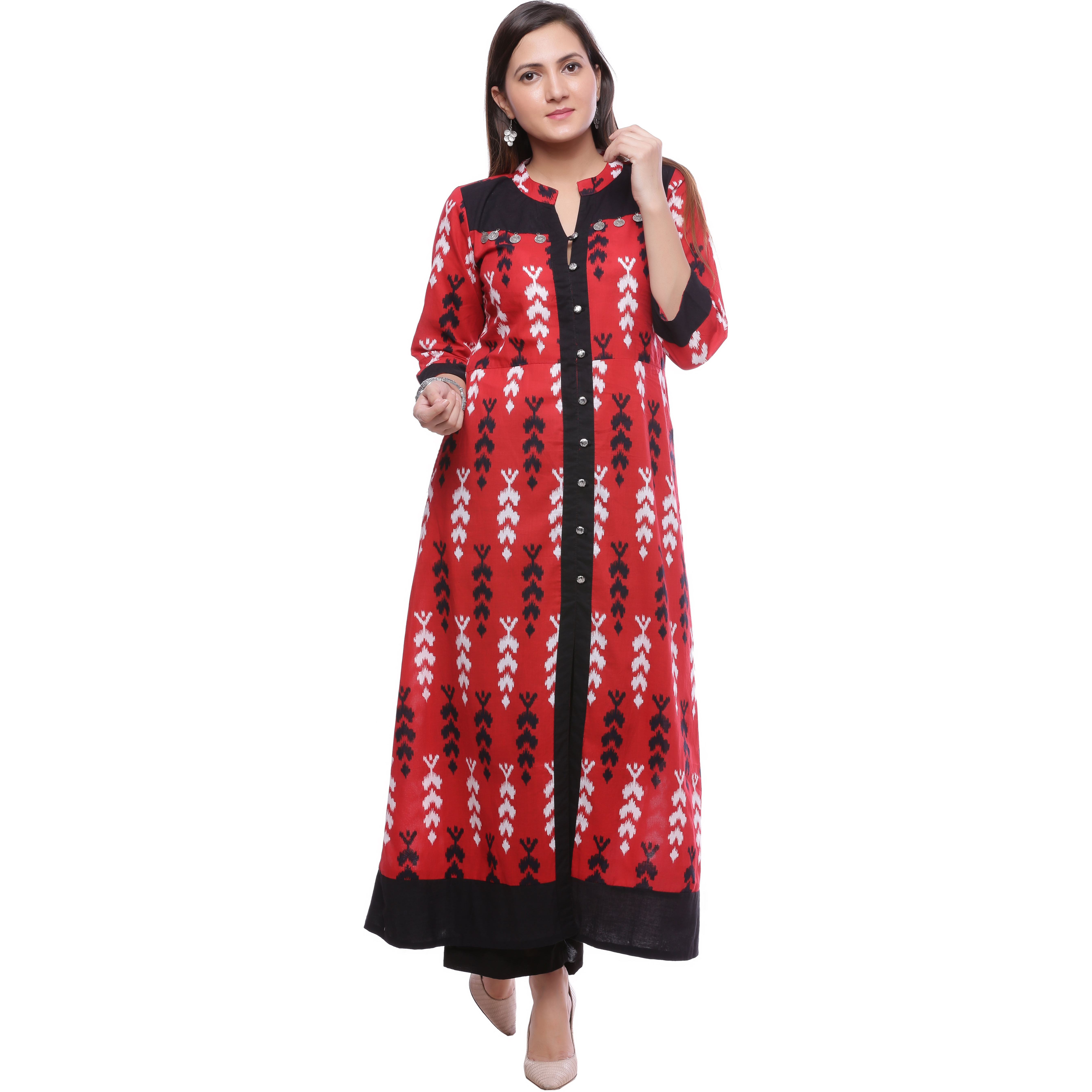 Ayan Red::Black Three Quarter Festive & Party Wear A-Line Kurta for Girls (Size:S)