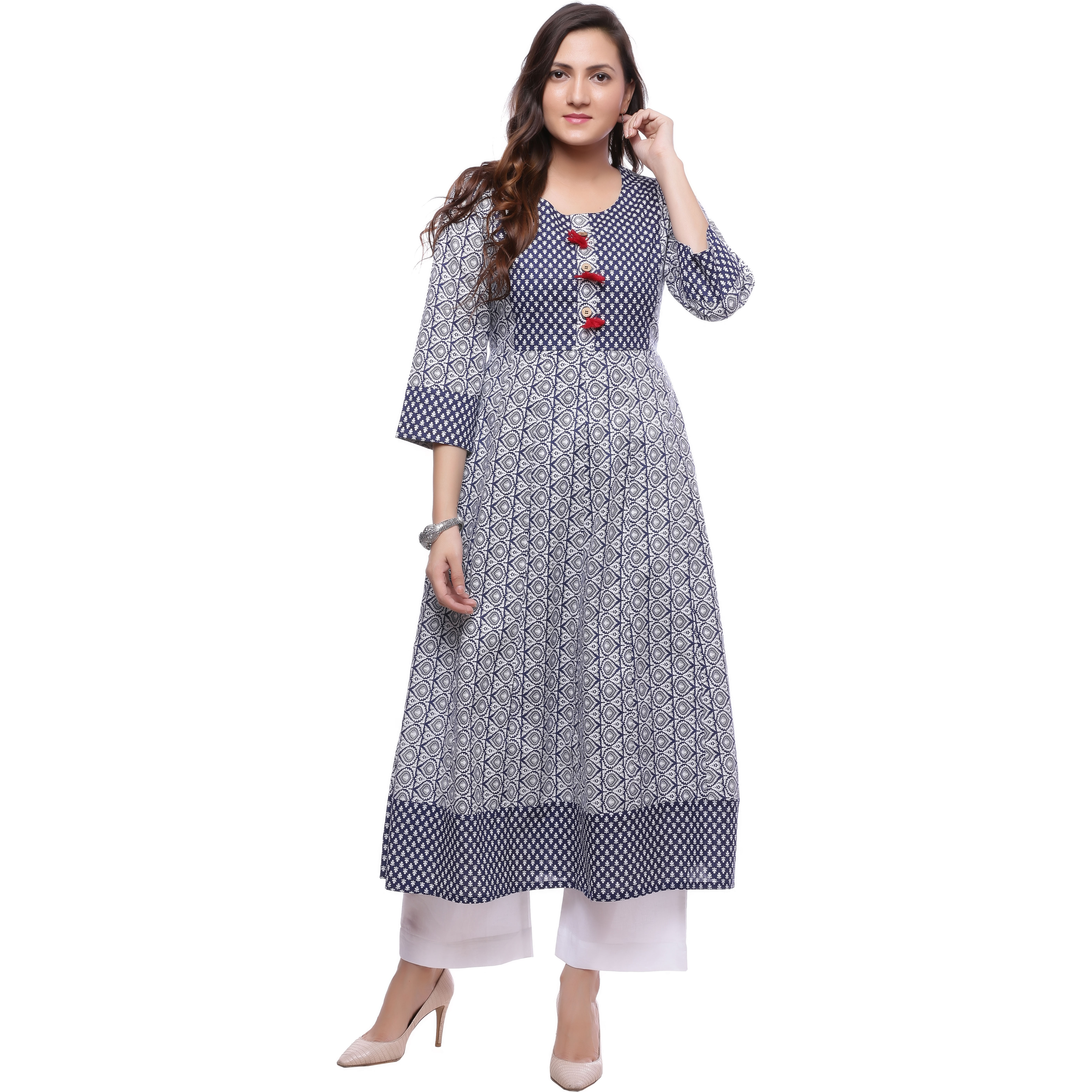 Ayan Blue::White Three Quarter Festive & Party Wear Anarkali Kurta for Girls (Size:3XL)