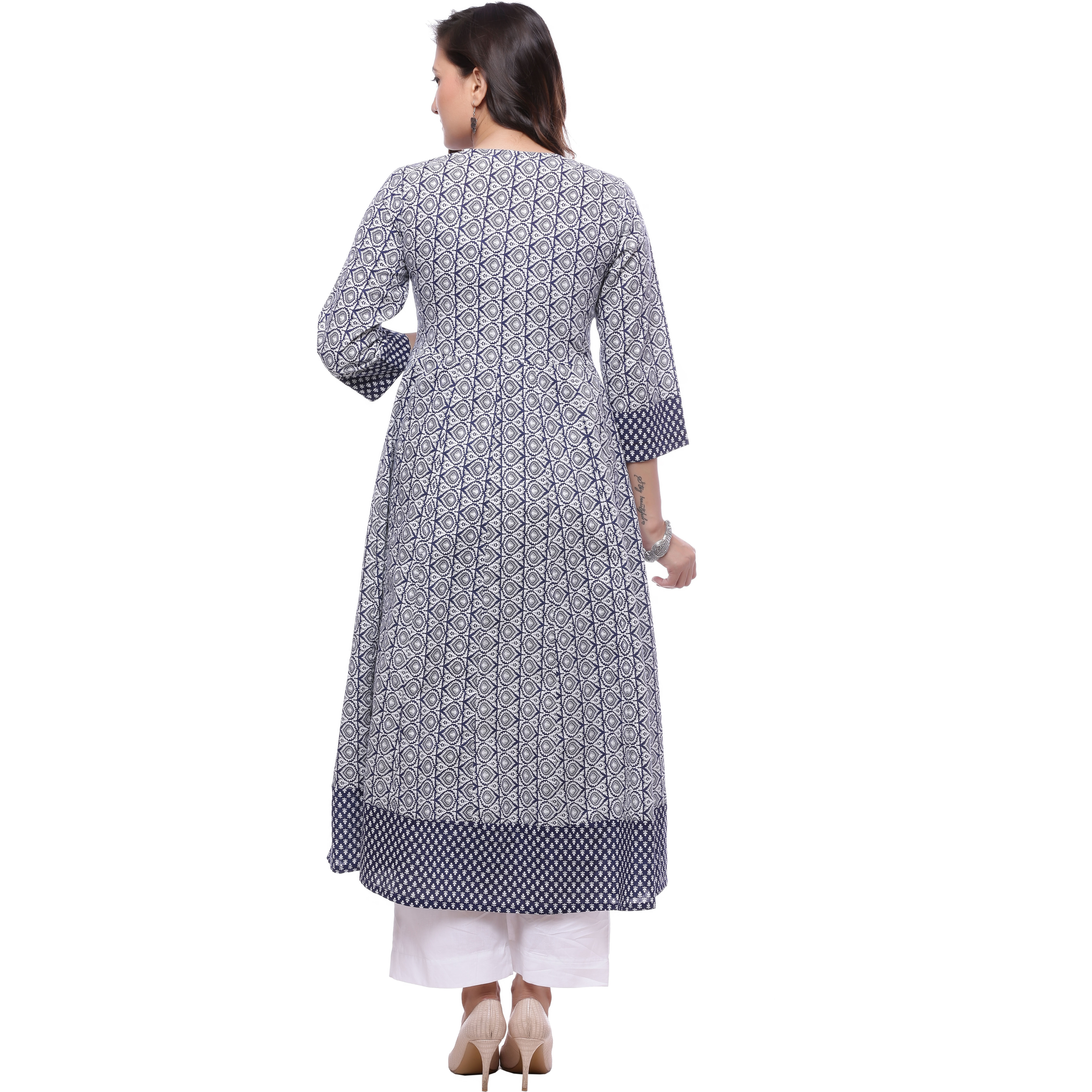Ayan Blue::White Three Quarter Festive & Party Wear Anarkali Kurta for Girls (Size:3XL)