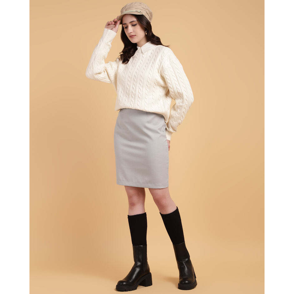 Grey Classic Straight-Cut Skirt