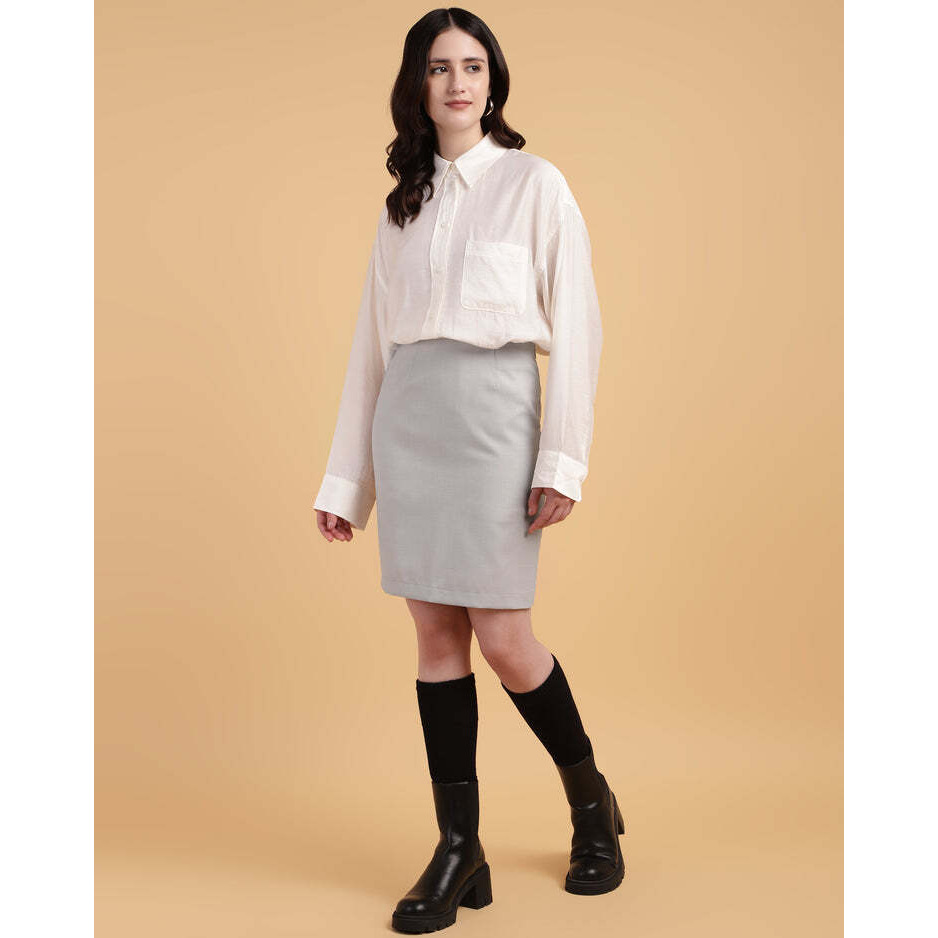 Grey Classic Straight-Cut Skirt