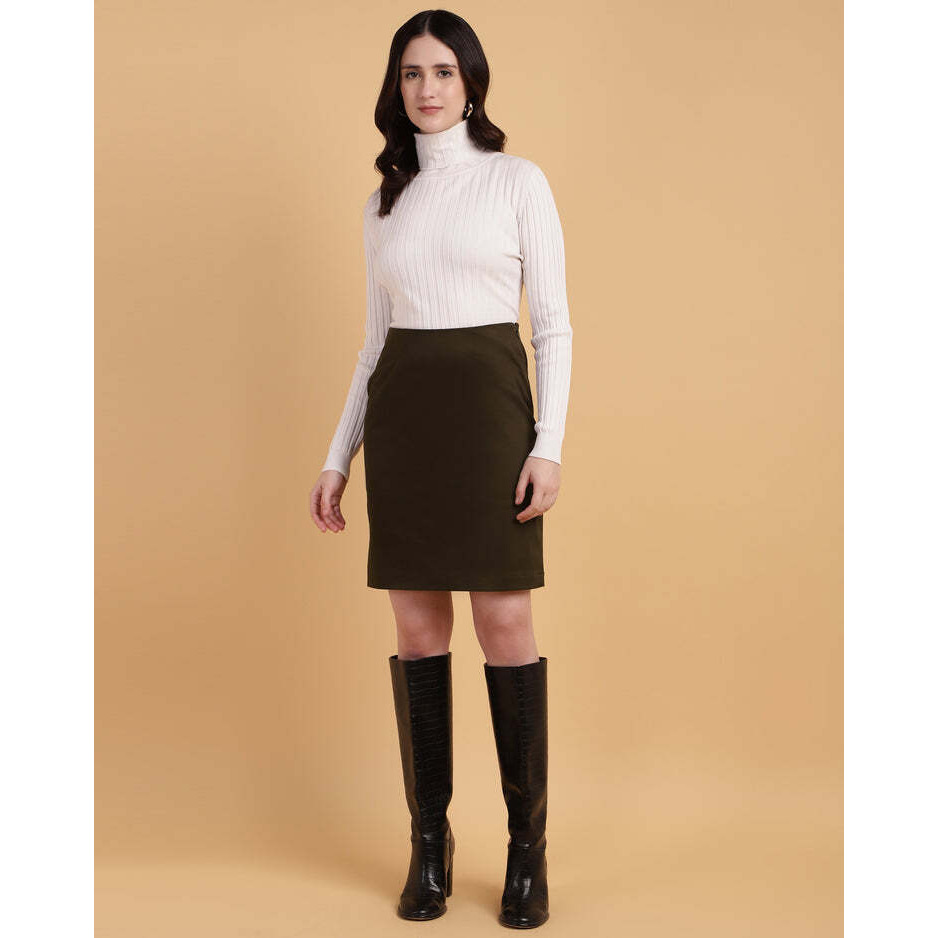 Brown Classic Straight-Cut Skirt