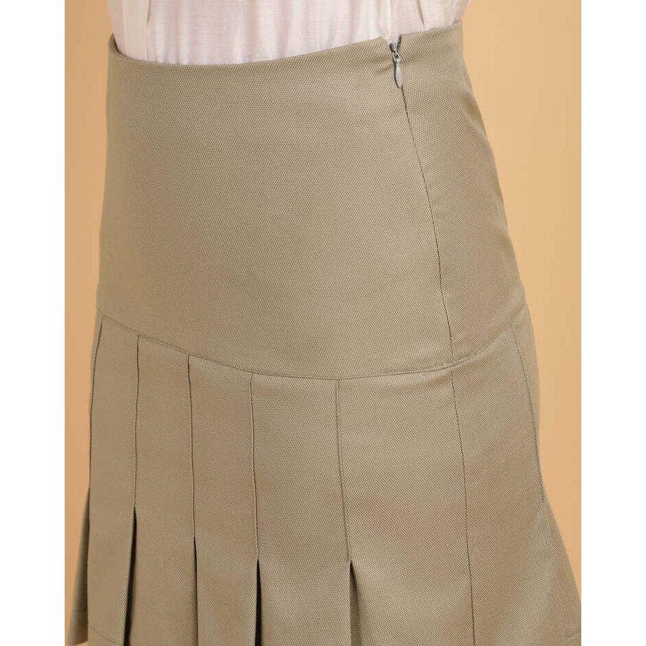 Beige High-Waisted Pleated Mini Skirt